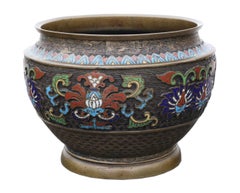Antique Large Chinese Bronze Cloisonné Planter Bowl, Late 19th Century