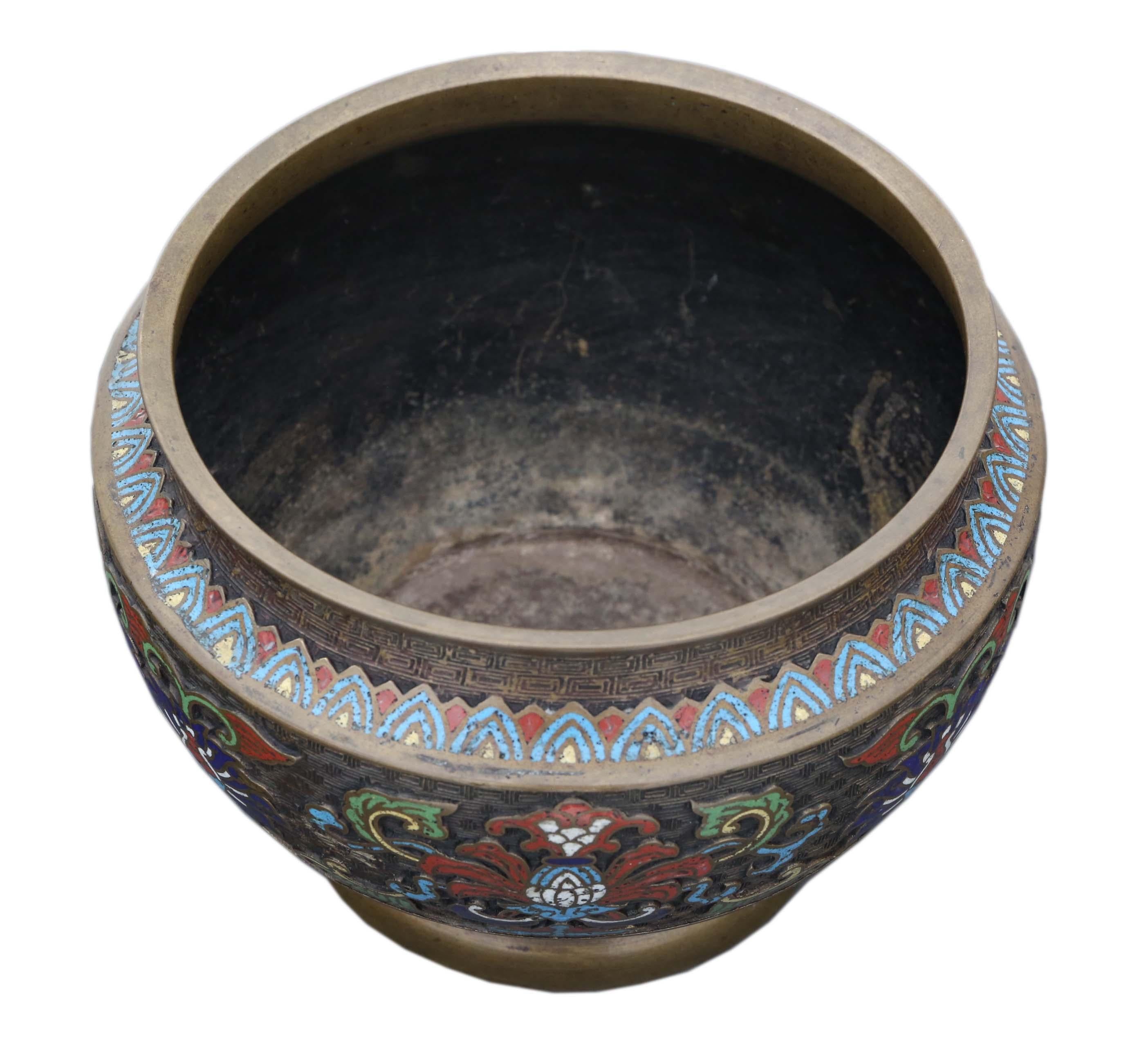 Antique Large Chinese Bronze Cloisonné Planter Bowl, Late 19th Century In Good Condition For Sale In Wisbech, Cambridgeshire