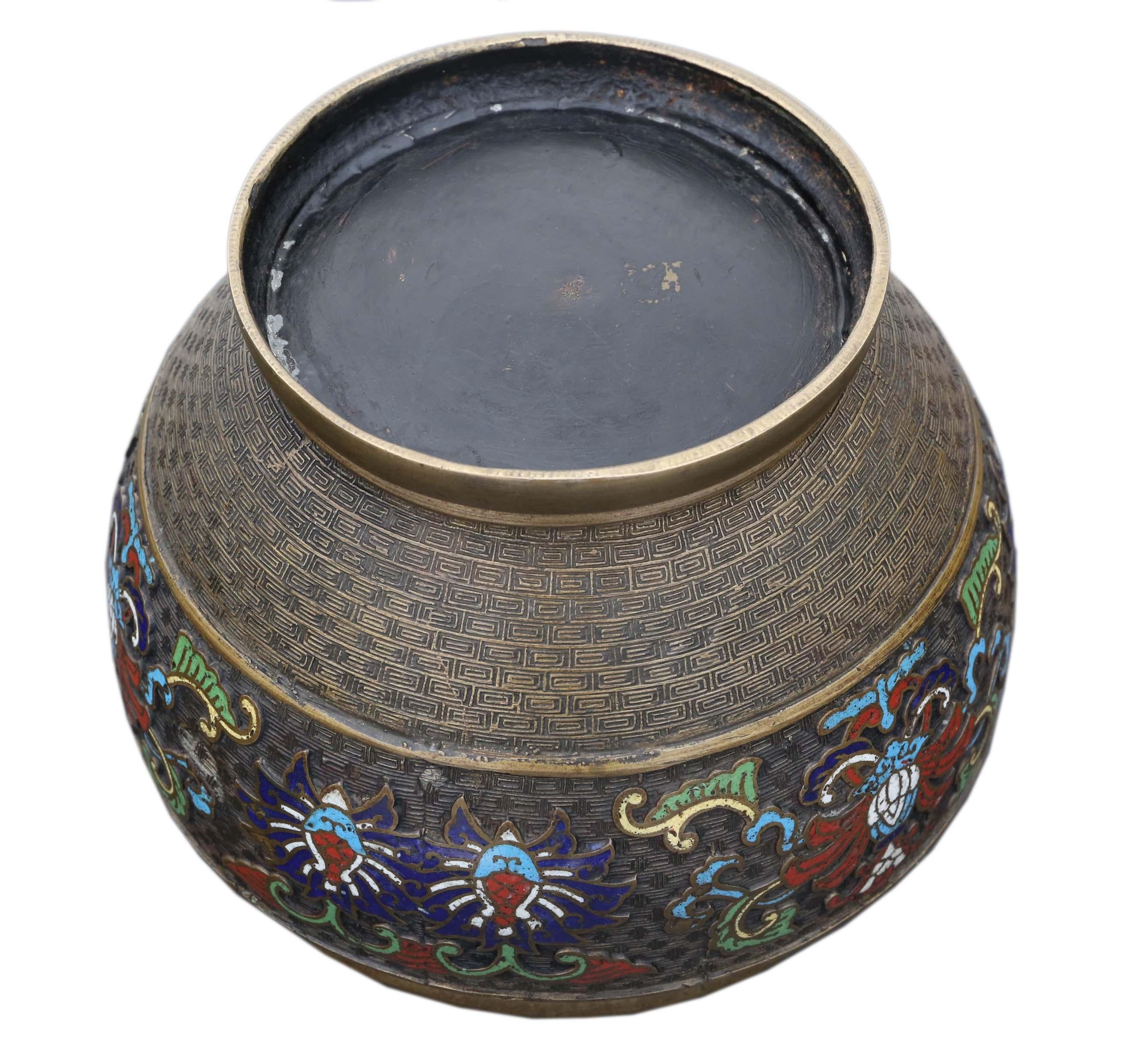 Antique Large Chinese Bronze Cloisonné Planter Bowl, Late 19th Century For Sale 2