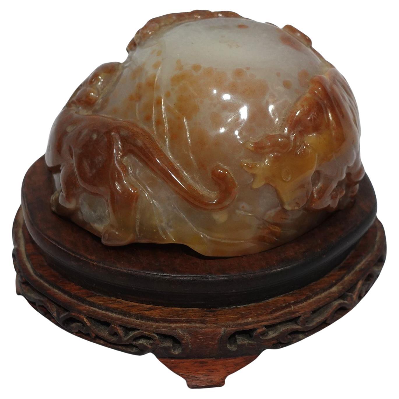 Antique Large Chinese Carved Agate Animal Group #1, 19th Century