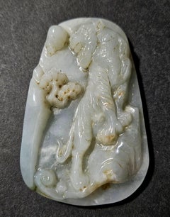 Antique Large Chinese Carved Myanmar Natural Jadeite Pendant "Tiger" Ric#JD011