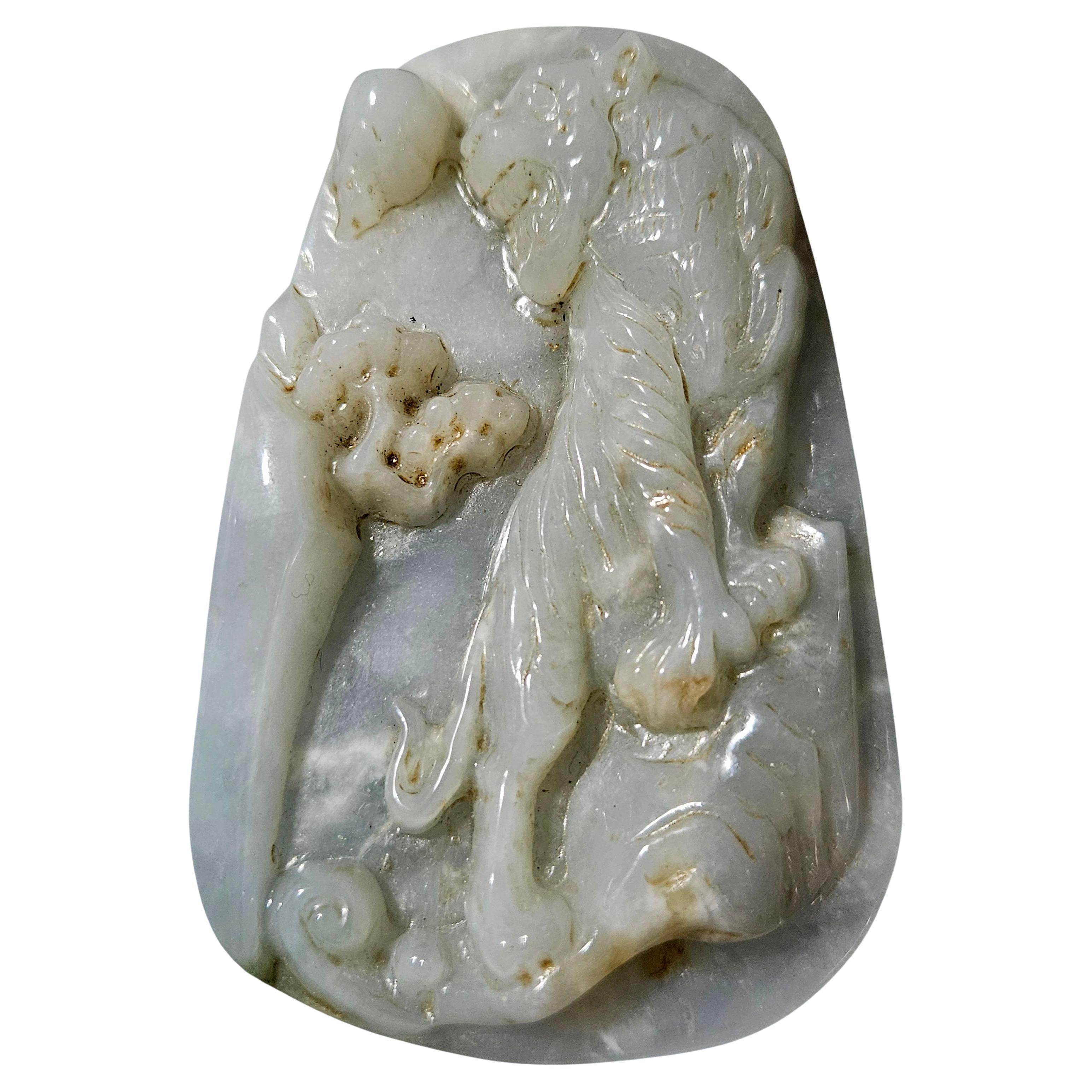 Antico grande ciondolo cinese di giada naturale intagliata del Myanmar "Tigre" Ric#JD011