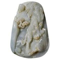 Antico grande ciondolo cinese di giada naturale intagliata del Myanmar "Tigre" Ric#JD011