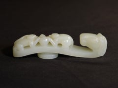 Antique Large Chinese Hetian white Celadon Jade Buckle, Qing Dynasty