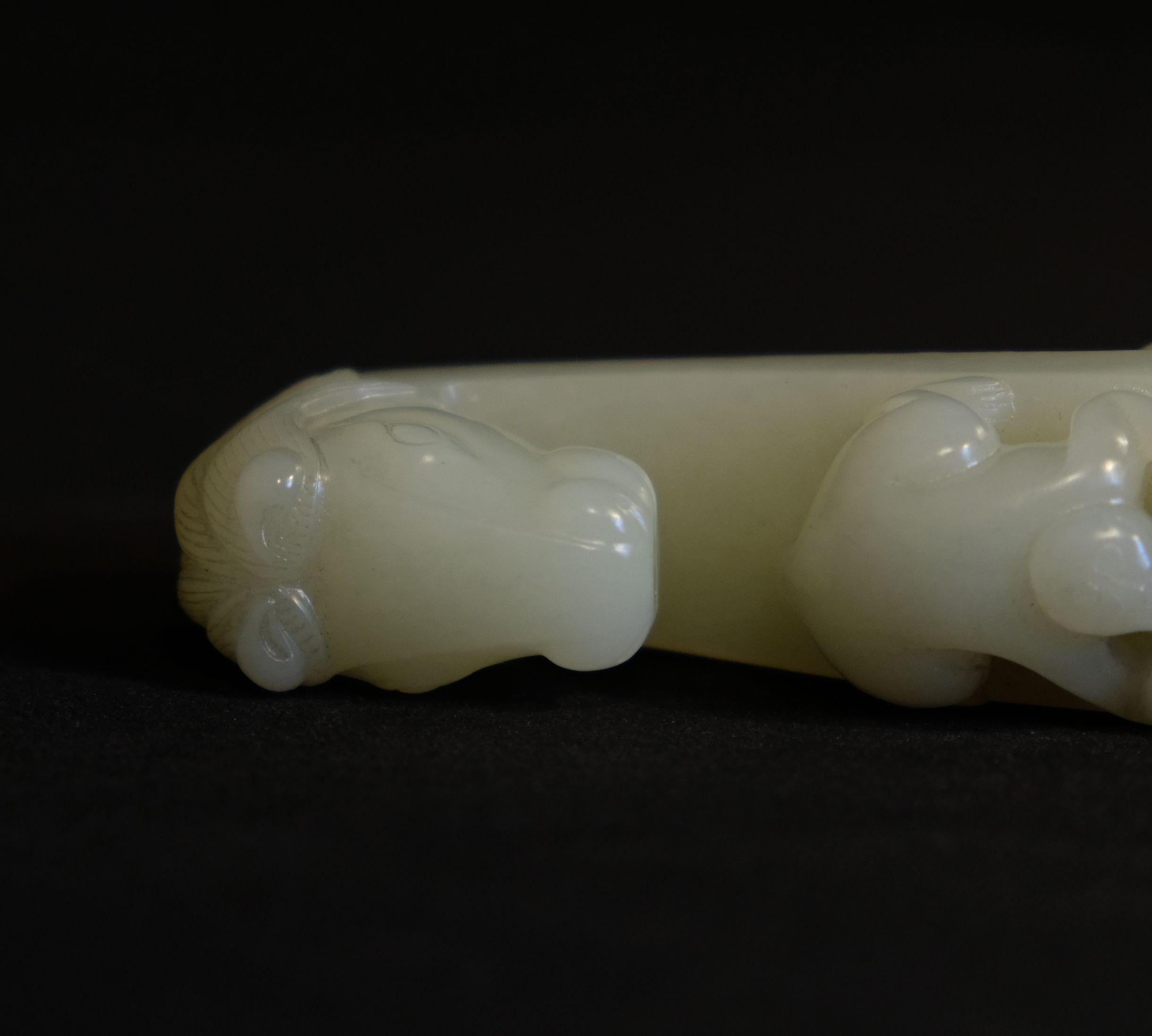Hand-Carved Antique Large Chinese Hetian white Celadon Jade Buckle, Qing Dynasty For Sale