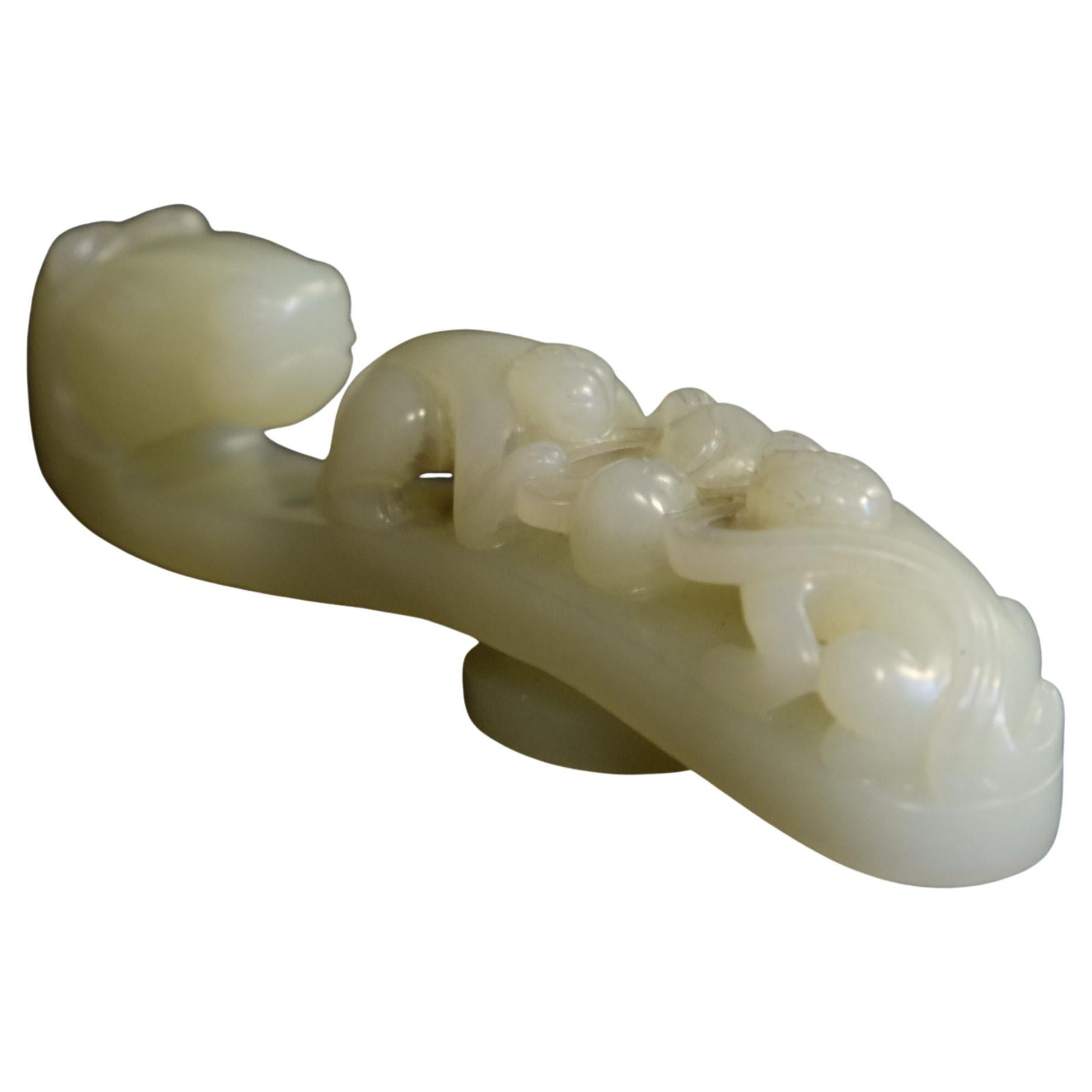 Antique Large Chinese Hetian white Celadon Jade Buckle, Qing Dynasty For Sale