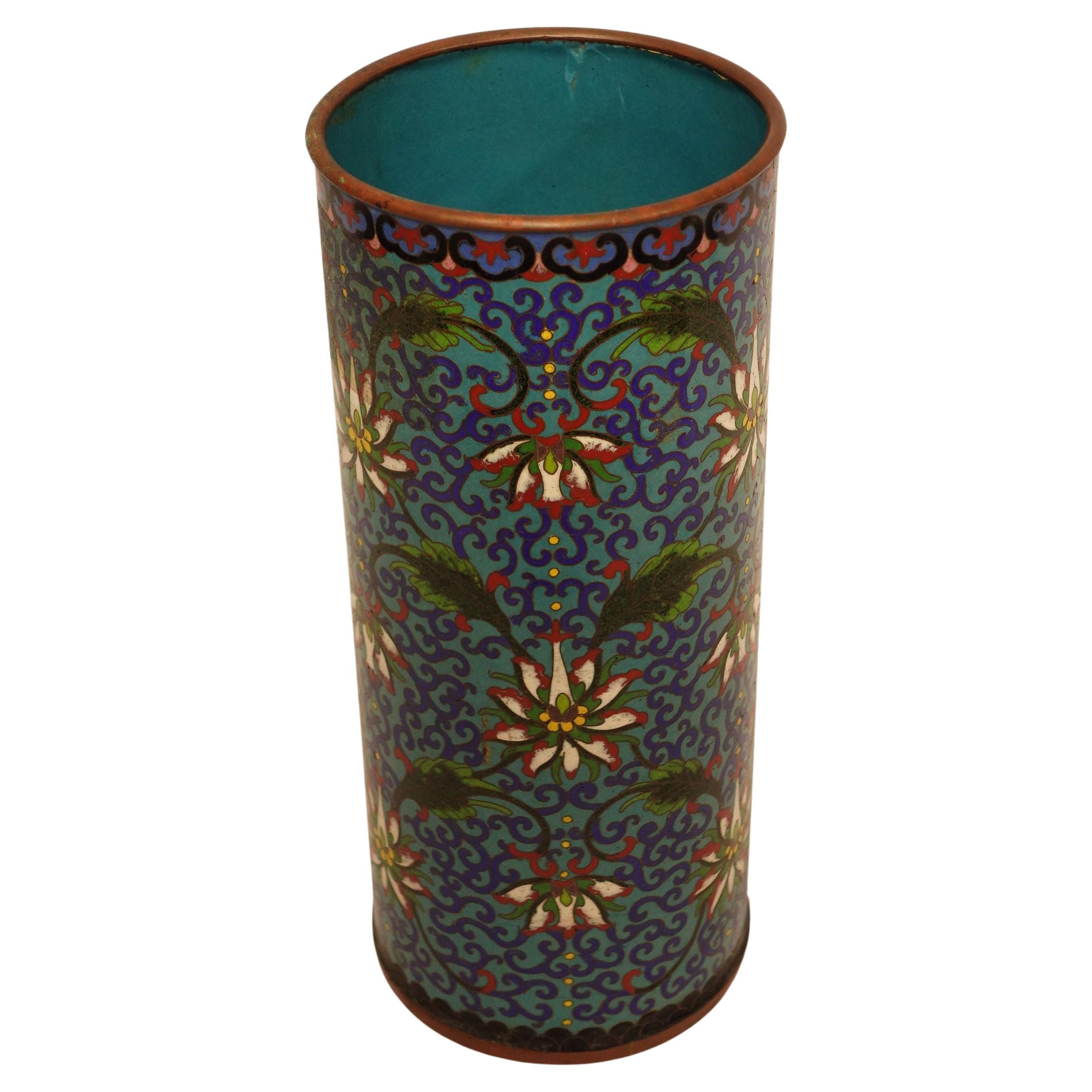 Antique Large Chinese Cloisonné Hat Vase, 19th Century For Sale