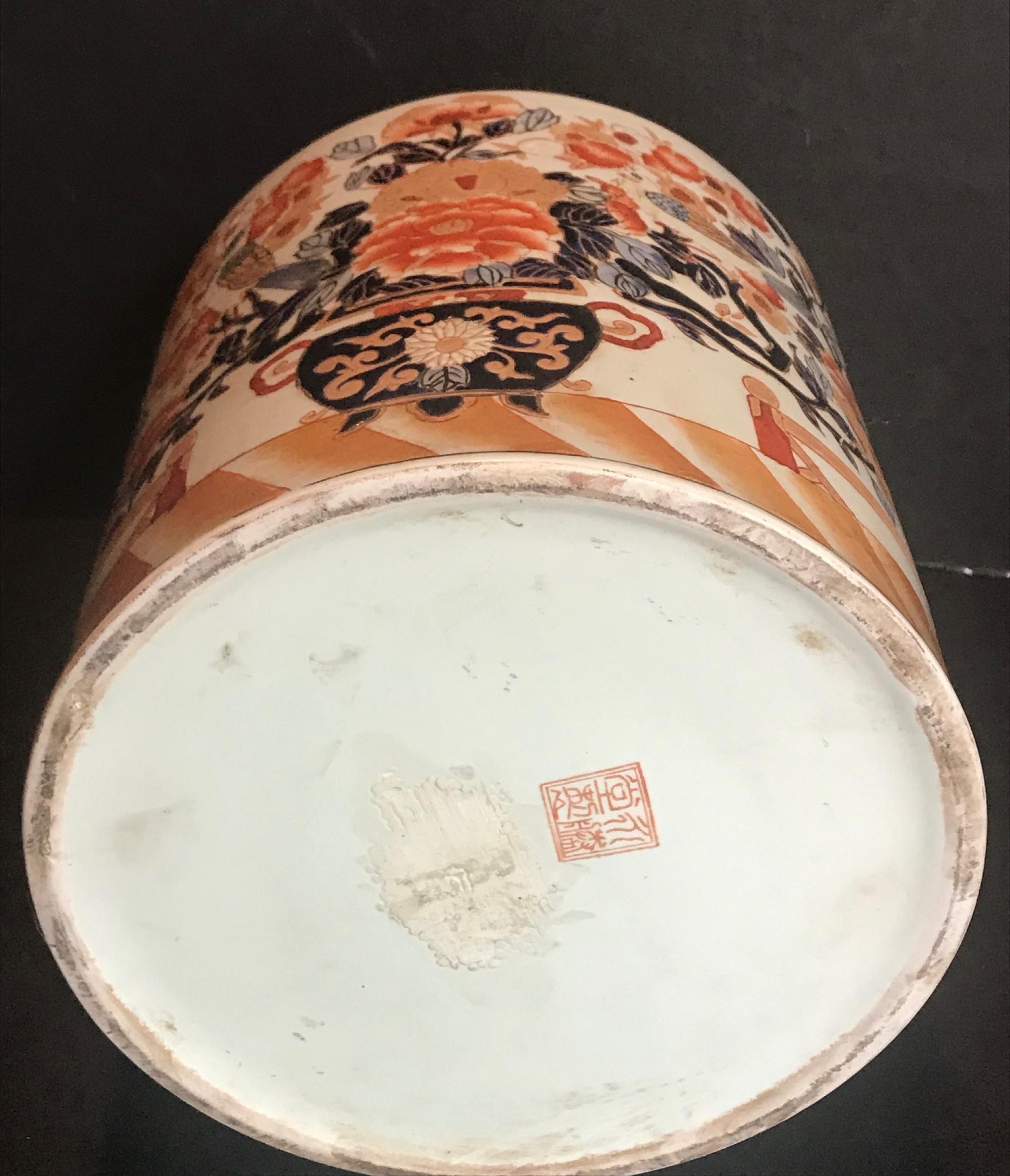 Antique Large Chinese Export Porcelain Cylindrical Lidded Ginger Jar 2
