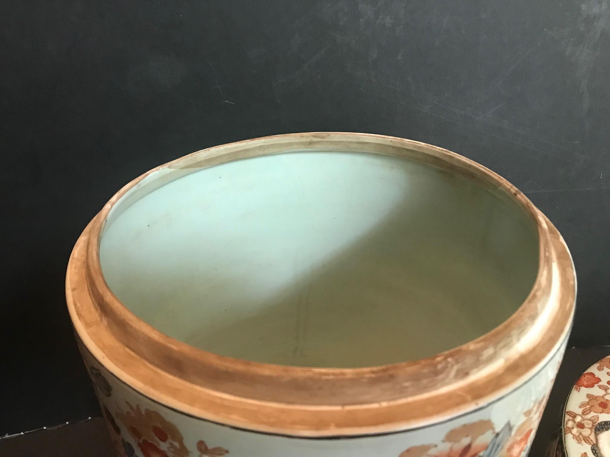 Antique Large Chinese Export Porcelain Cylindrical Lidded Ginger Jar 1