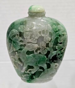 Antique Large Chinese Hand Carved Myanmar Natural Jadeite Snuff Bottle