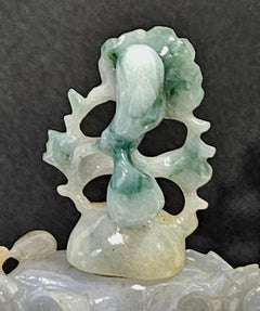 Antique Large Chinese Hand Carved Myanmar Natural Jadeite Snuff Bottle on Stand