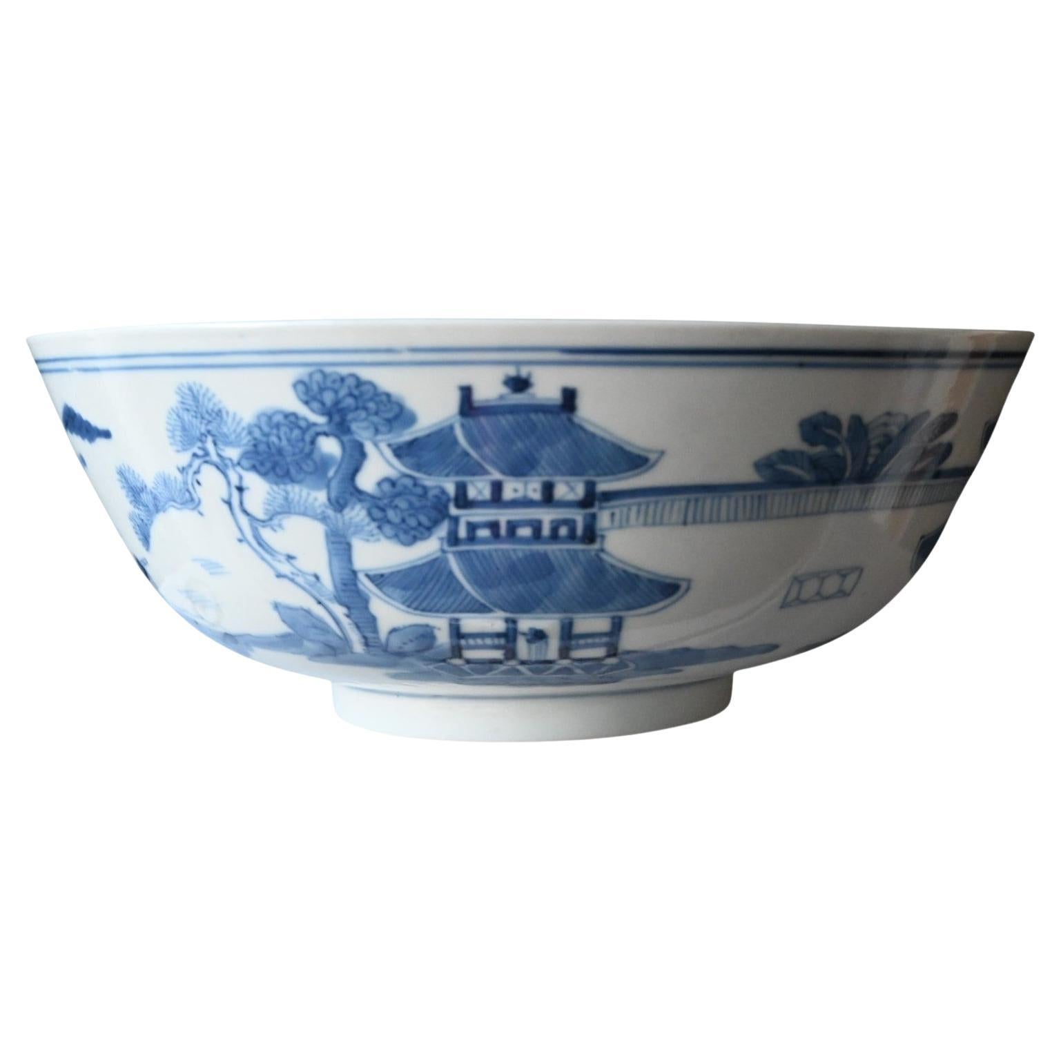 Antique large chinese porcelain blue/white bowl , 18th century