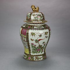 Antique Large Chinese Porcelain Enameled & Gilt Ginger Jars, Stamped, 20th C