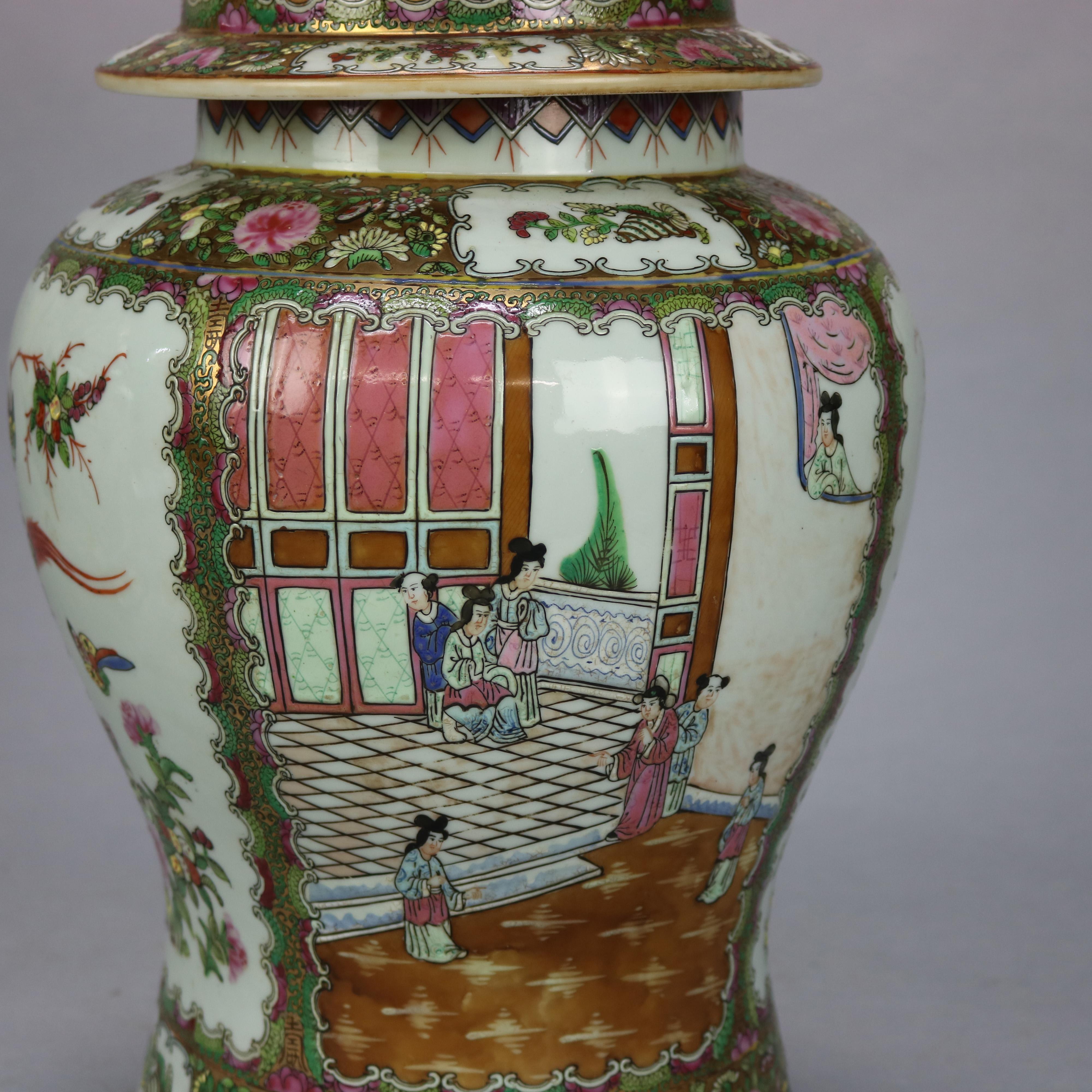 Antique Large Chinese Porcelain Enameled & Gilt Ginger Jars, Stamped, 20th C In Good Condition In Big Flats, NY