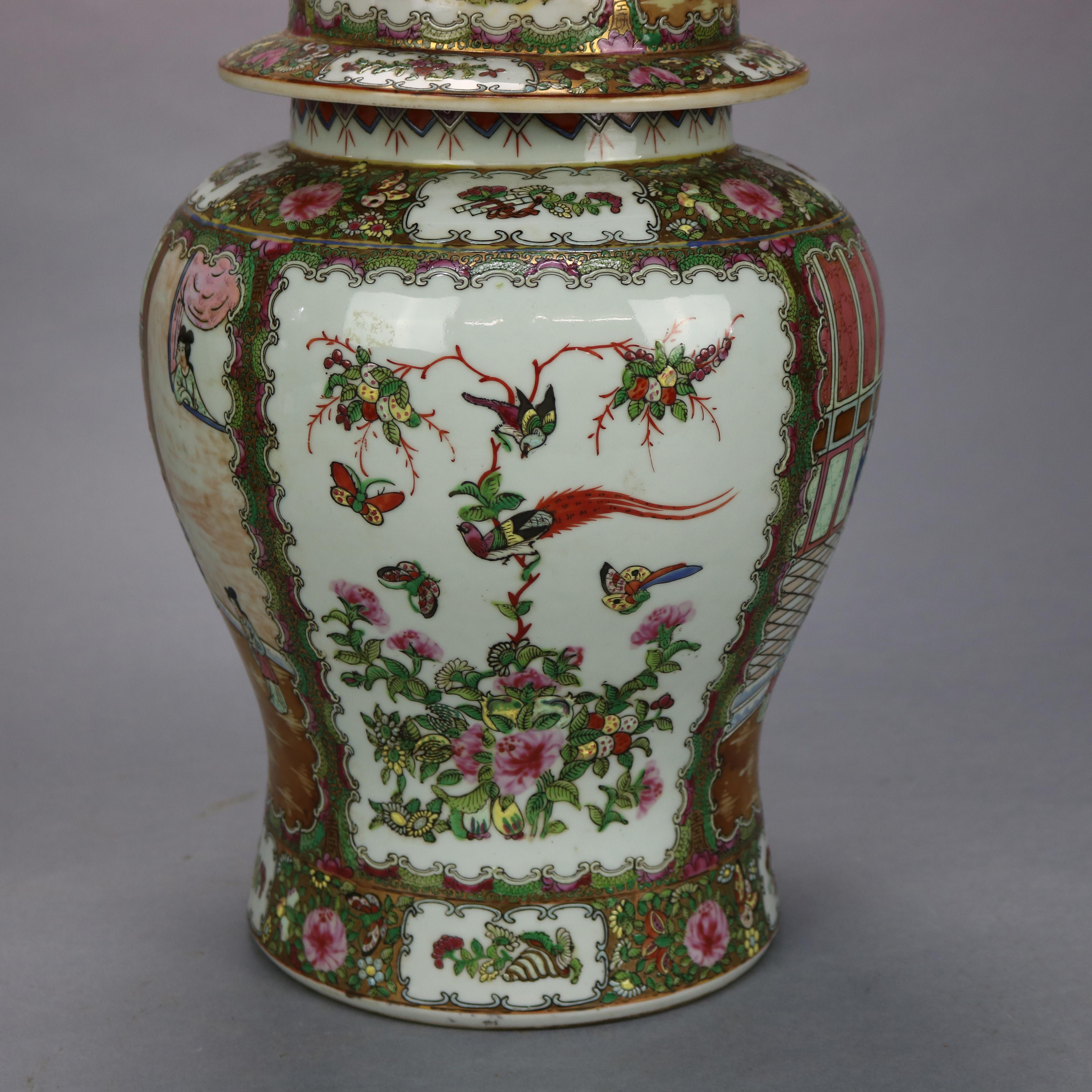 20th Century Antique Large Chinese Porcelain Enameled & Gilt Ginger Jars, Stamped, 20th C