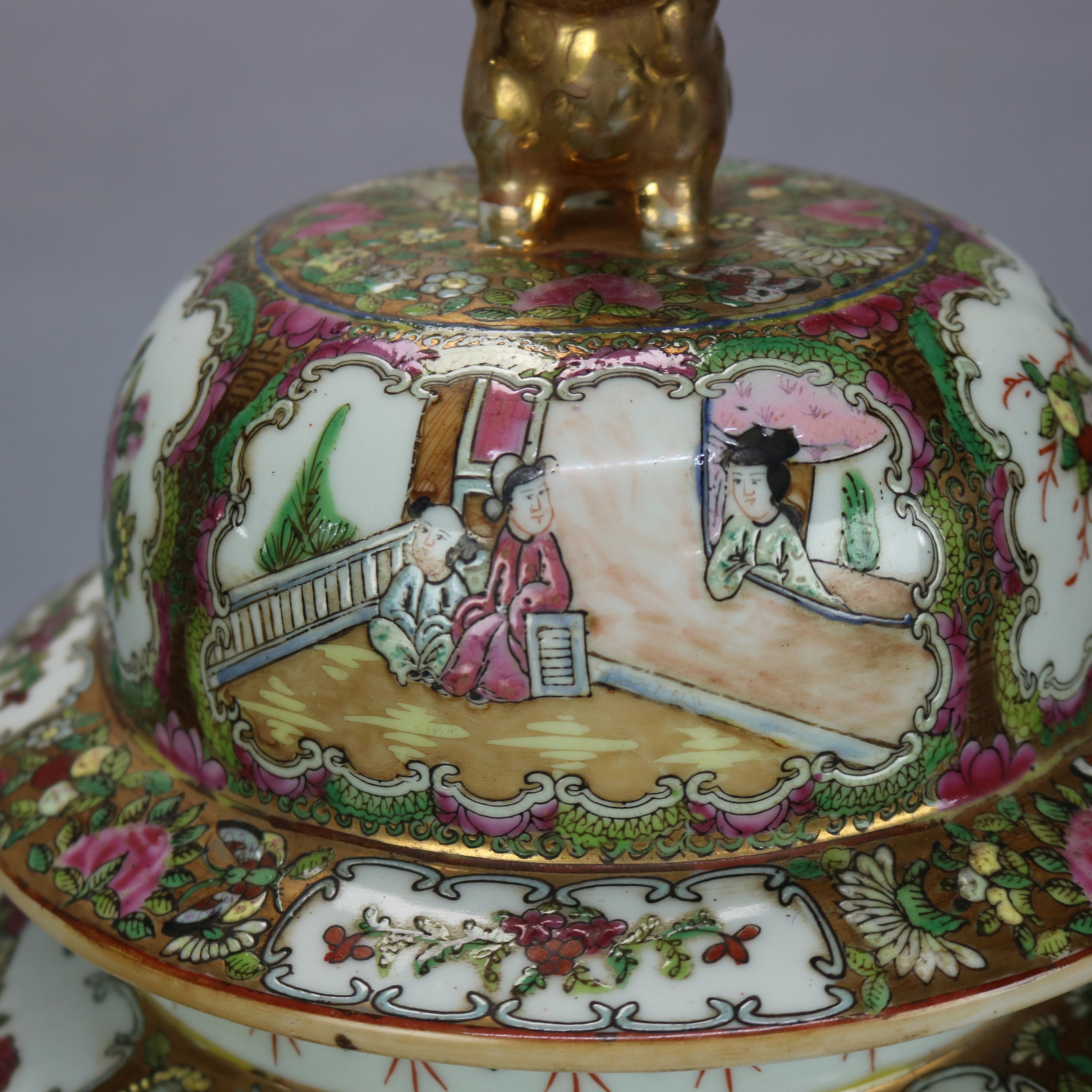 Antique Large Chinese Porcelain Enameled & Gilt Ginger Jars, Stamped, 20th C 1