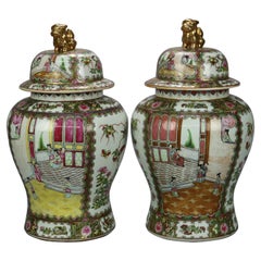 Antique Large Chinese Porcelain Enameled & Gilt Ginger Jars, Stamped, 20th C