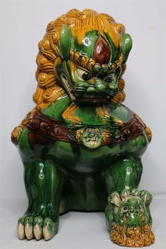 Antique Large Chinese Shanxi Glazed Ceramic Foo Dog
