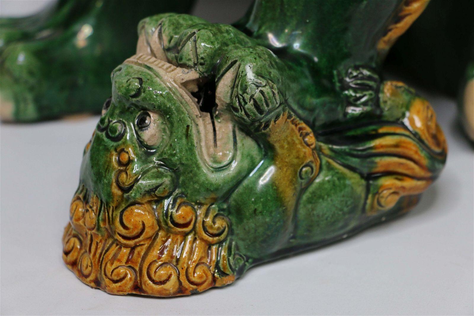 Hand-Crafted Antique Large Chinese Shanxi Glazed Ceramic Foo Dog For Sale