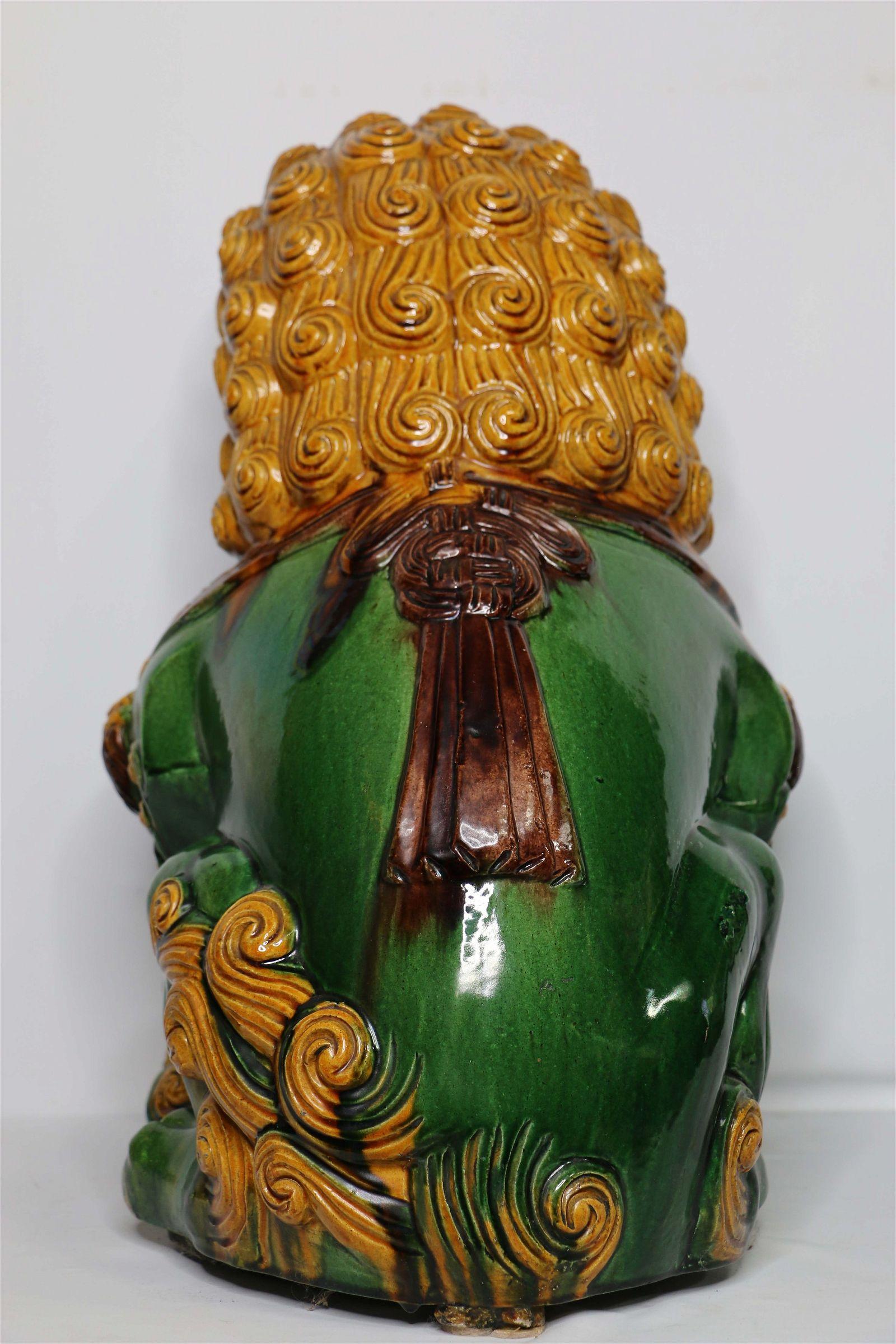 Hand-Crafted Antique Large Chinese Shanxi Glazed Ceramic Foo Dog For Sale