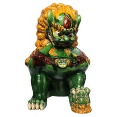 Vintage Large Chinese Shanxi Glazed Ceramic Foo Dog