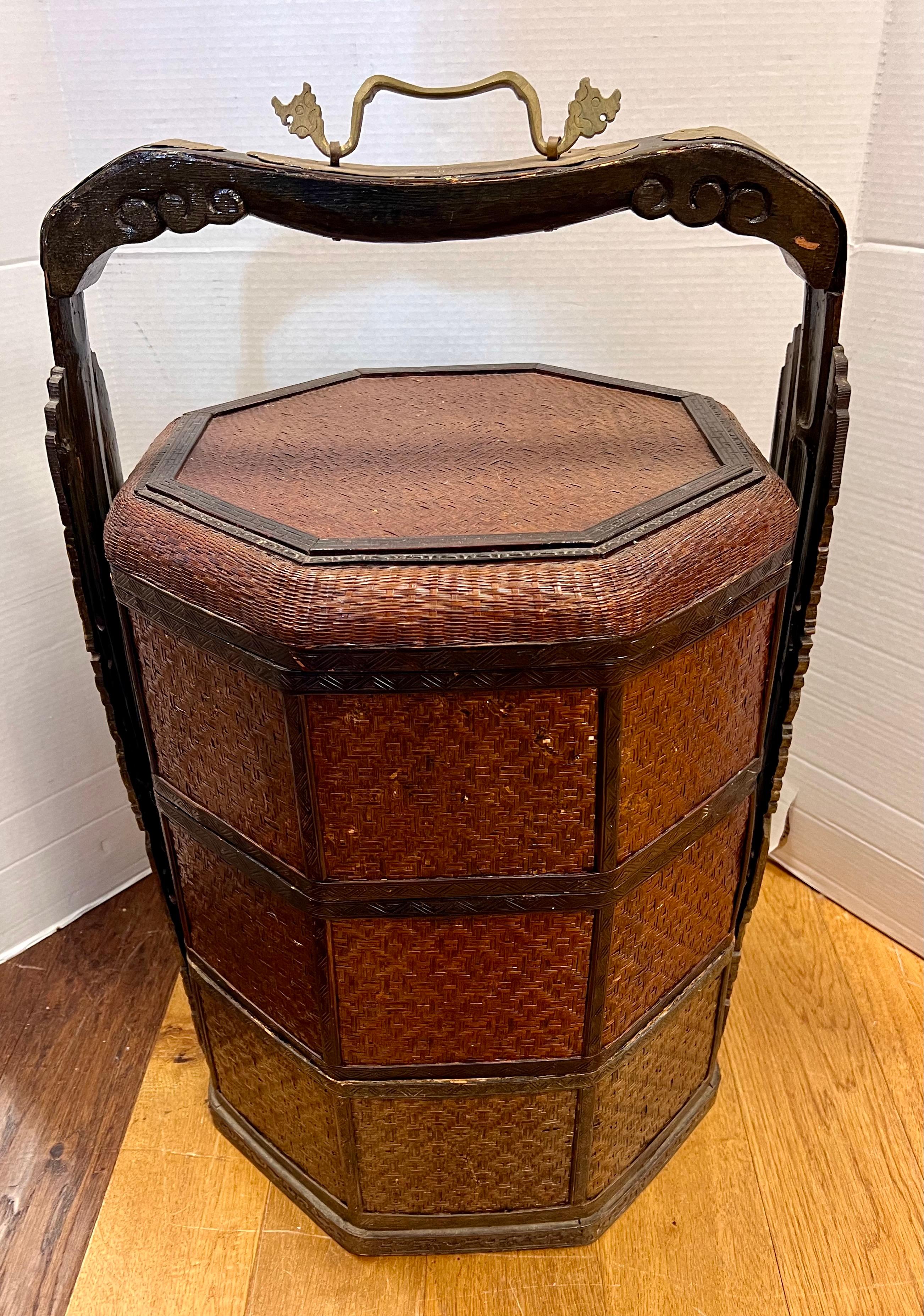 Antique Large Chinese Woven Wicker Wedding Basket For Sale 1