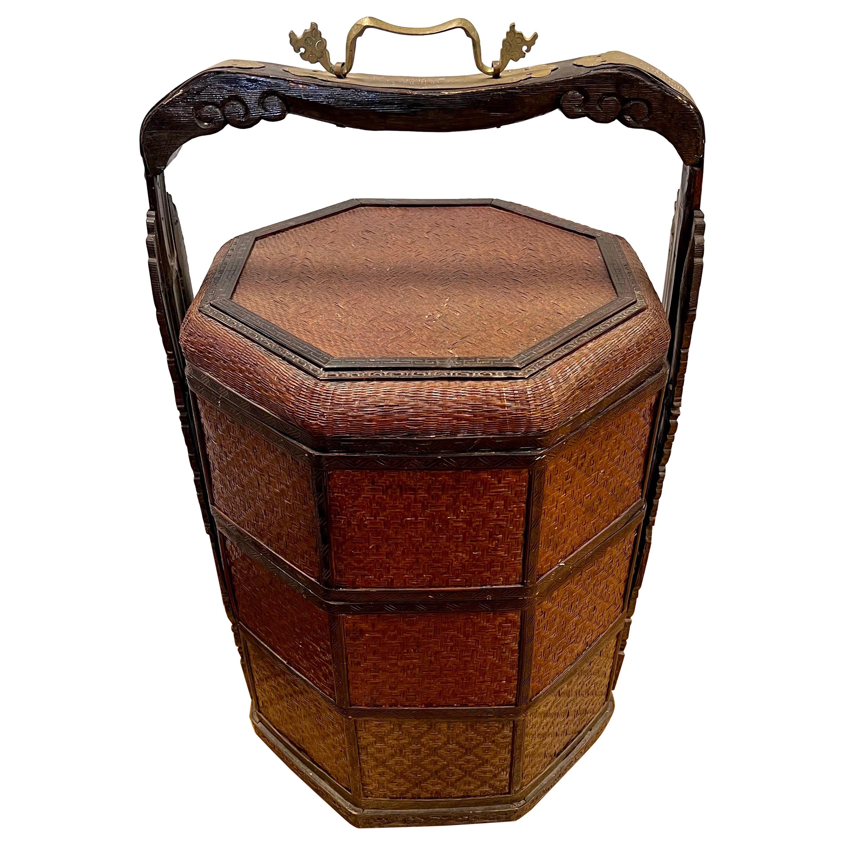 Antique Large Chinese Woven Wicker Wedding Basket