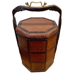 Antique Large Chinese Woven Wicker Wedding Basket