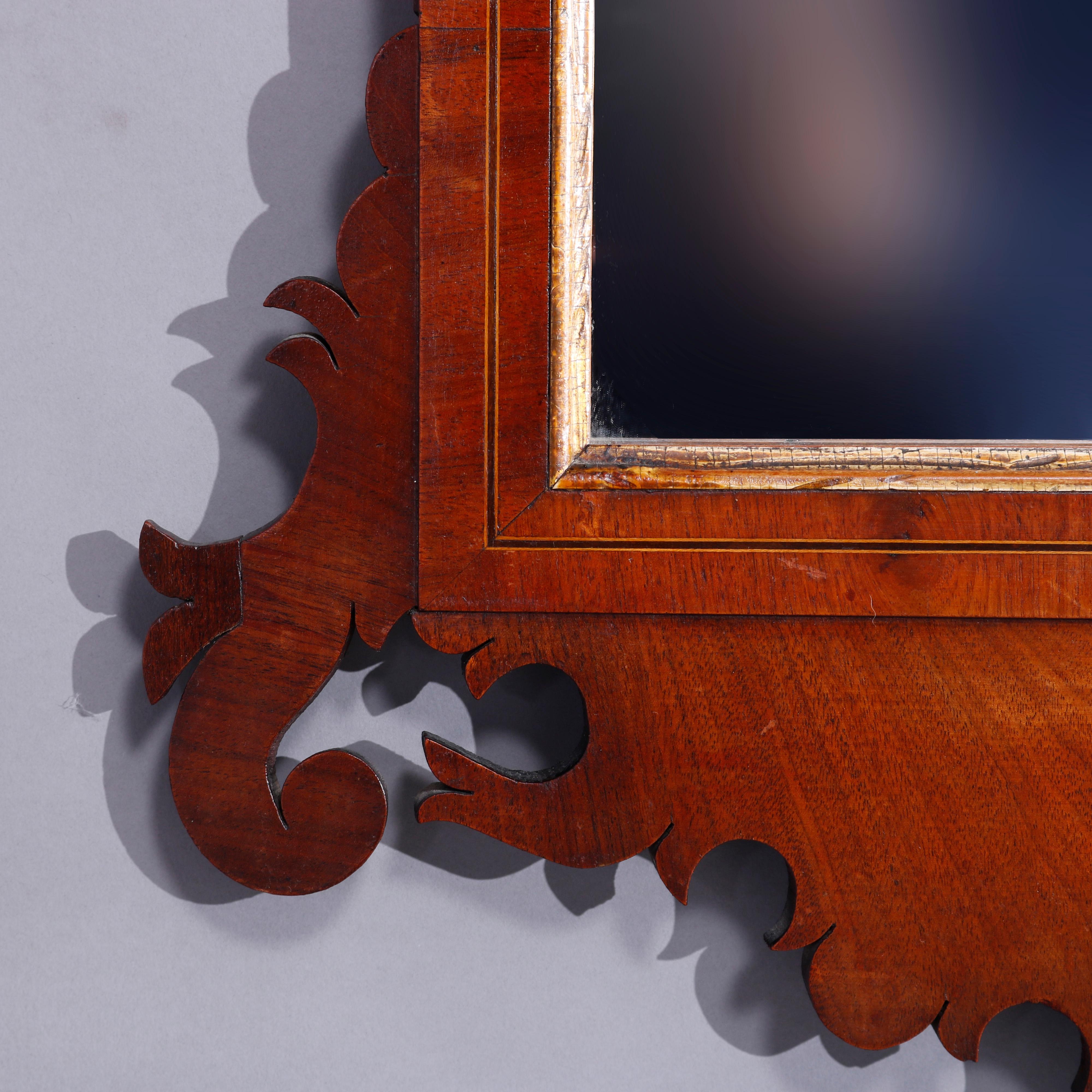 Grand miroir mural ancien de style Chippendale en acajou doré avec phénix, vers 1810 en vente 4