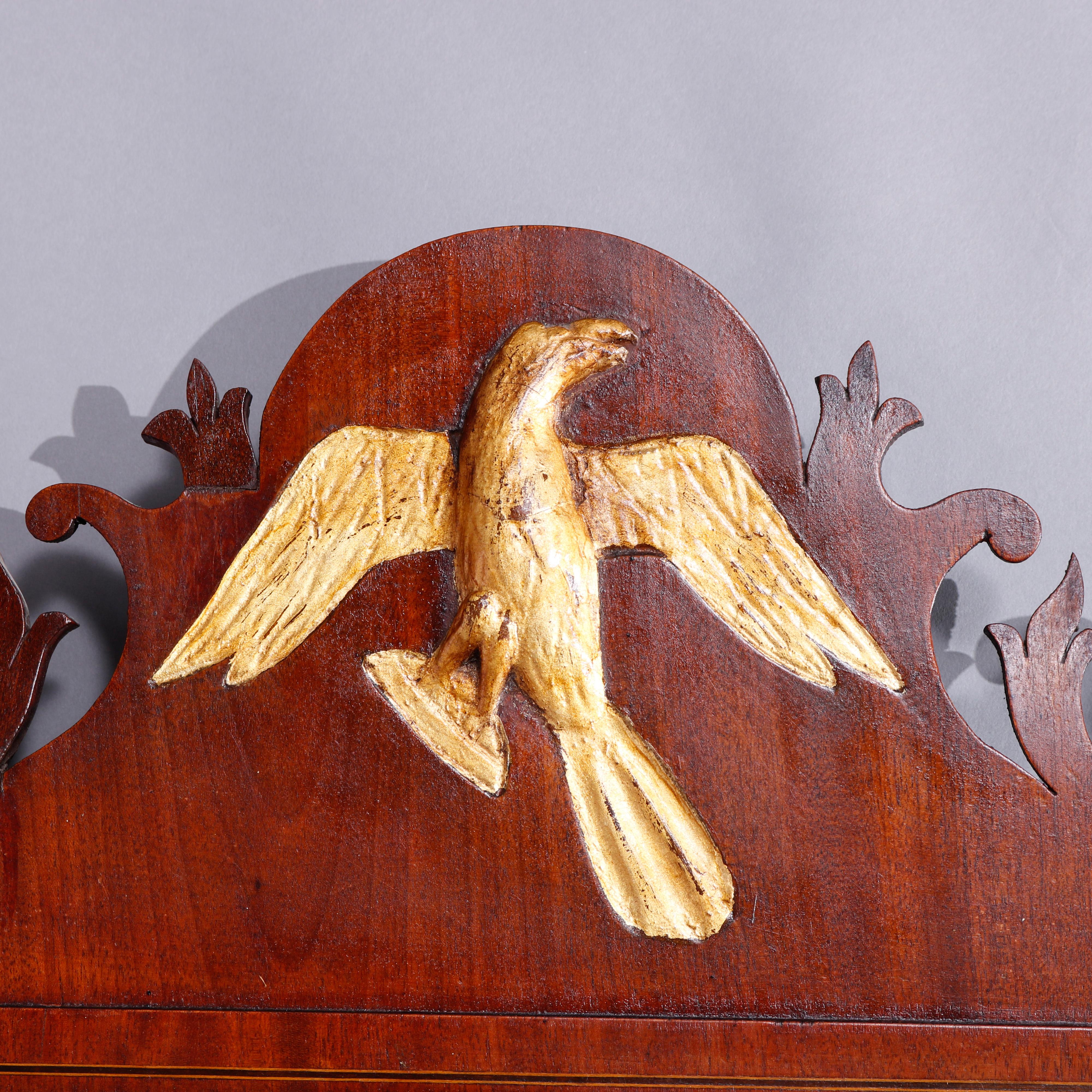 American Antique Large Chippendale Parcel Gilt Mahogany Wall Mirror with Phoenix, c1810 For Sale