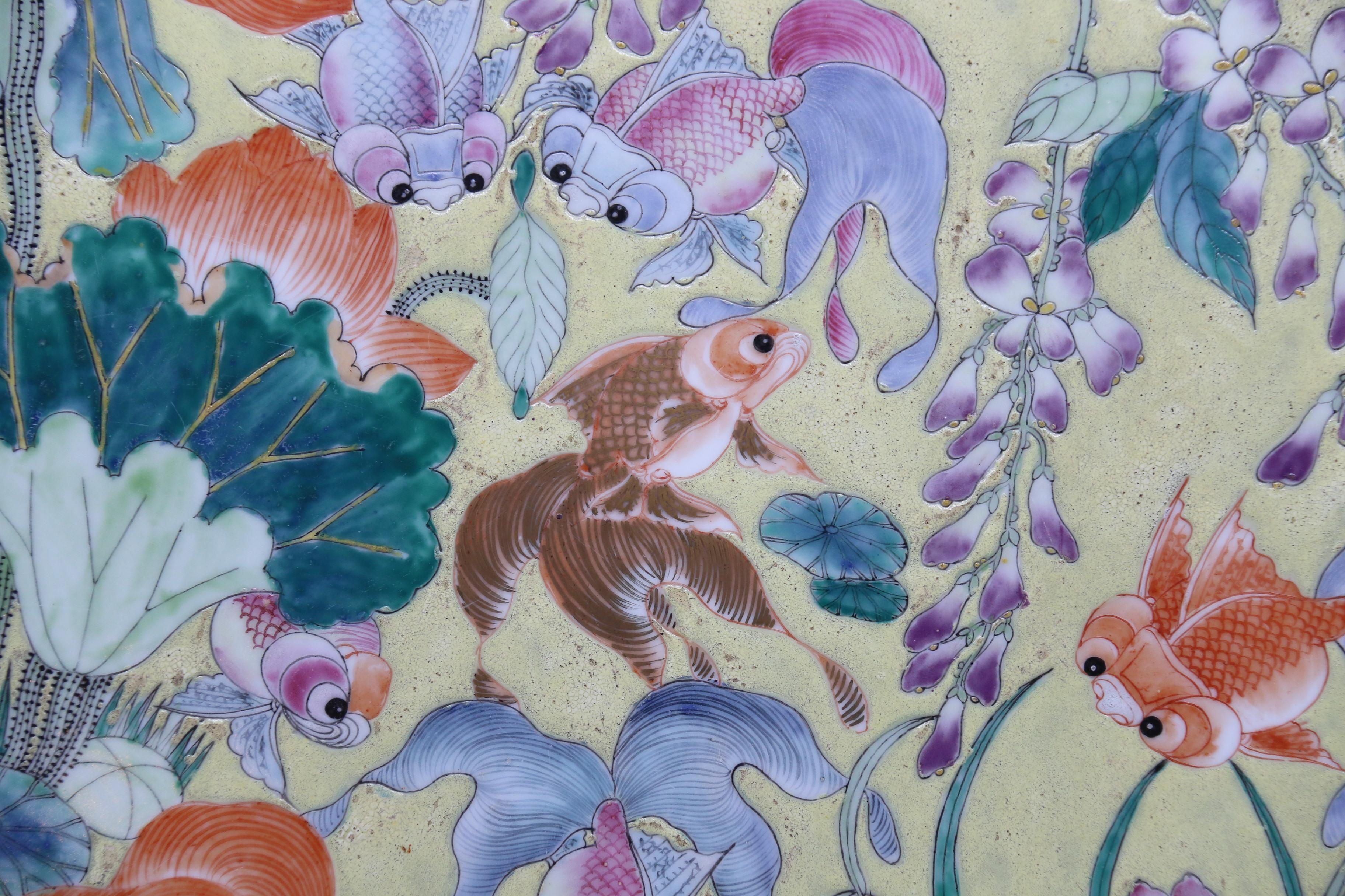 Hand-Painted Antique large circular Chinese Republican period hand painted framed panel For Sale