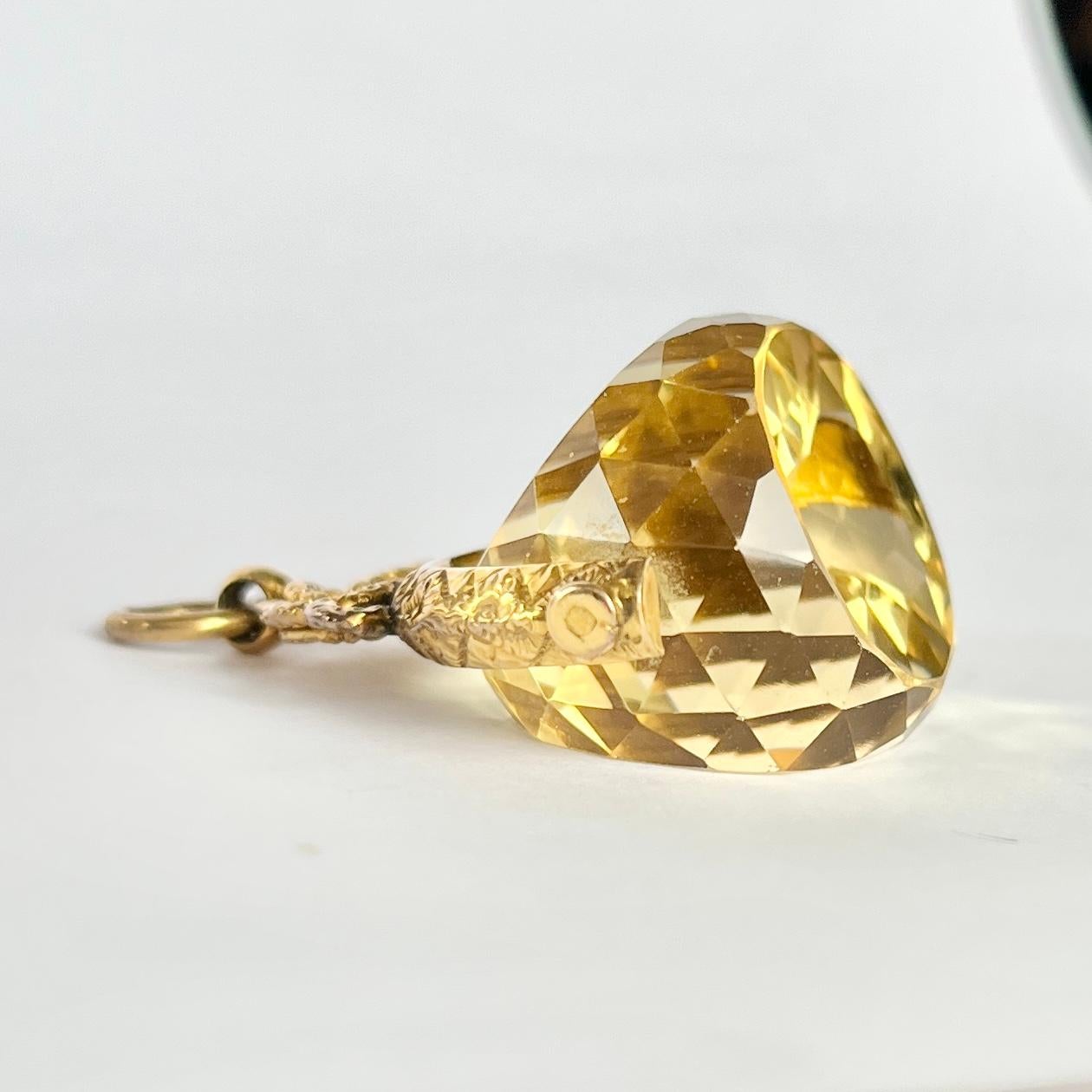 Uncut Antique Large Citrine and 9 Carat Gold Swivel Fob For Sale
