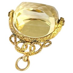 Antique Large Citrine and 9 Carat Gold Swivel Fob