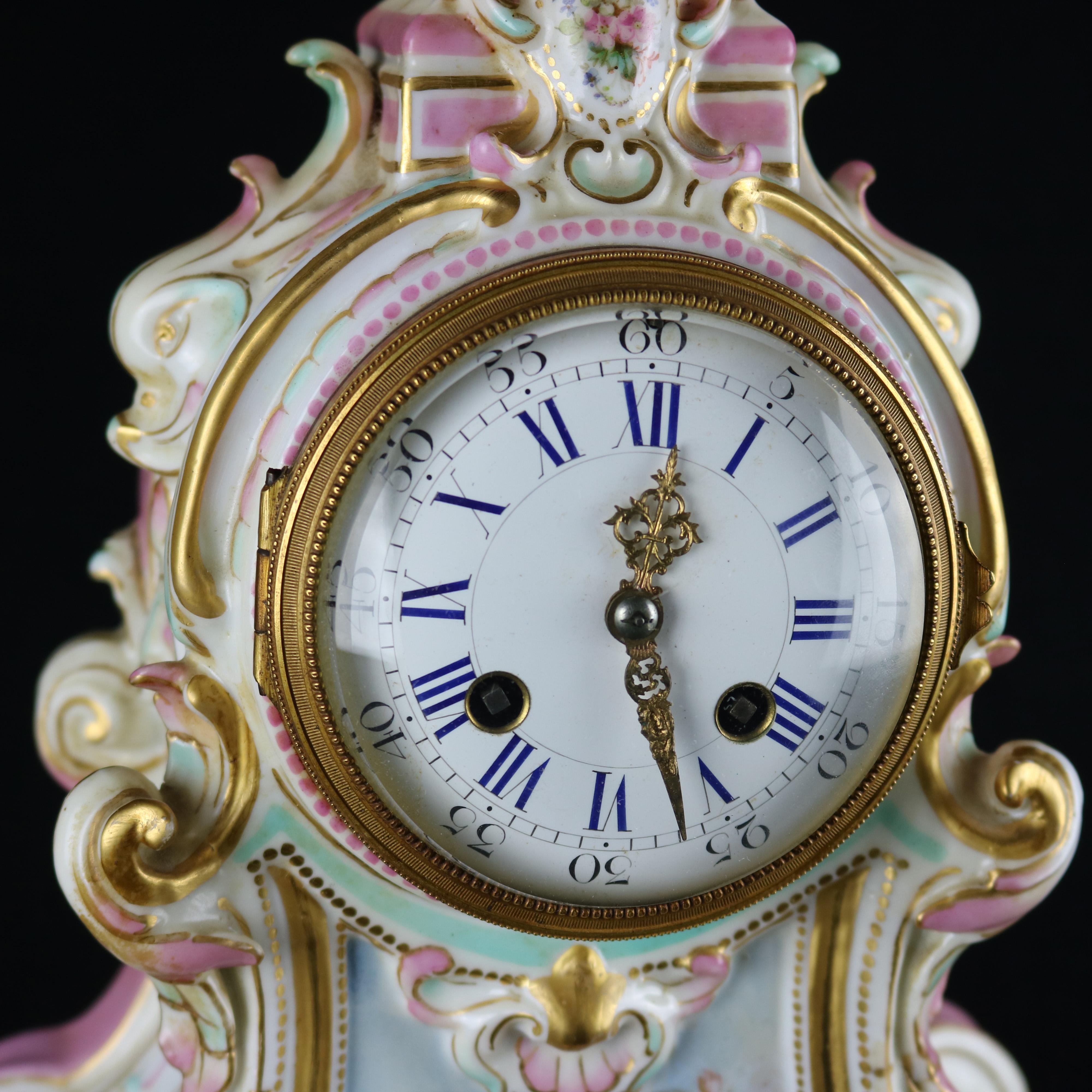 Antique Large Cupid German Meissen School Porcelain Clock, Fenon Paris, c1890 3
