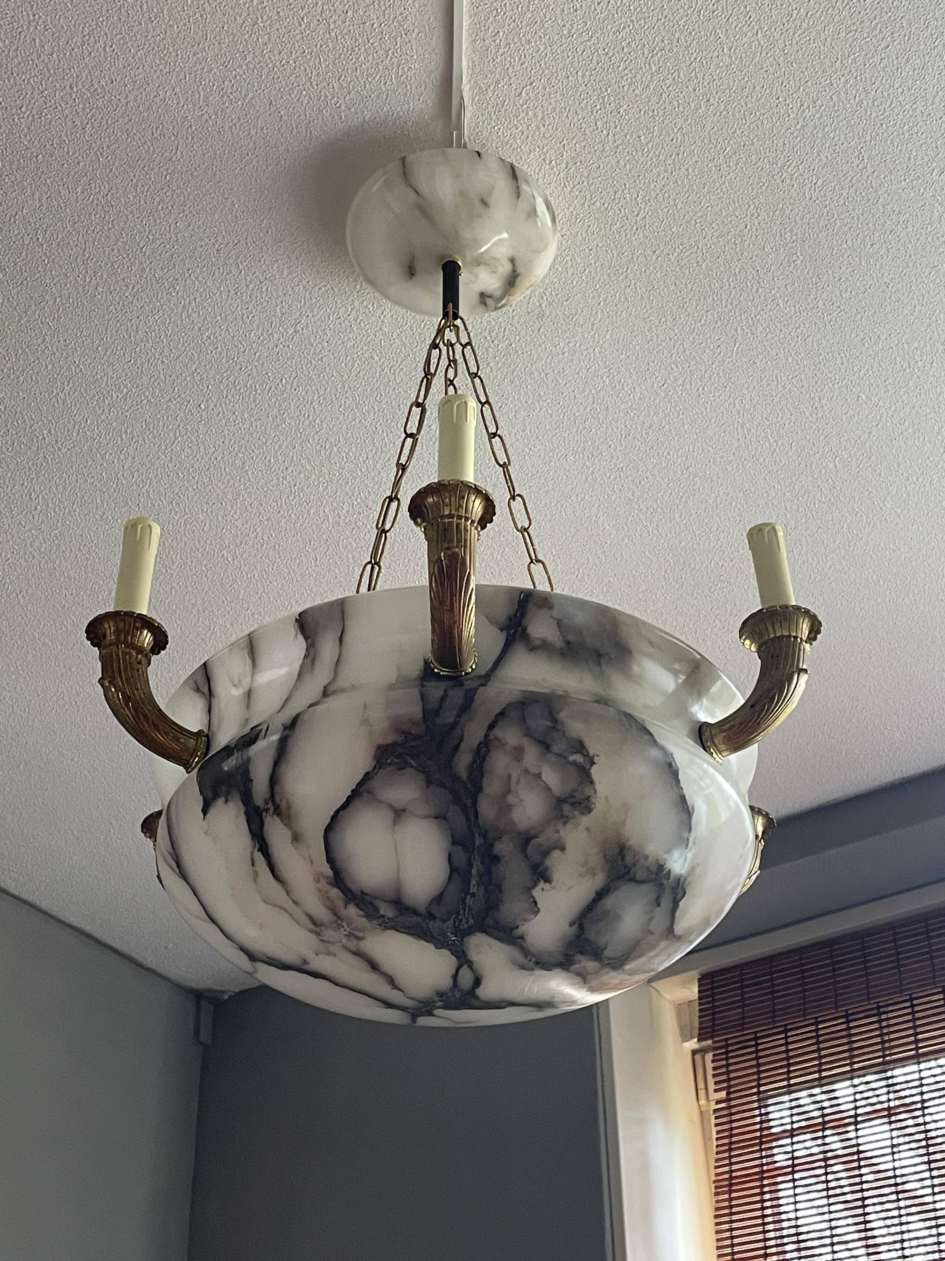 Antique & Large Classical Revival Alabaster & Gilt Bronze Chandelier / Pendant 2