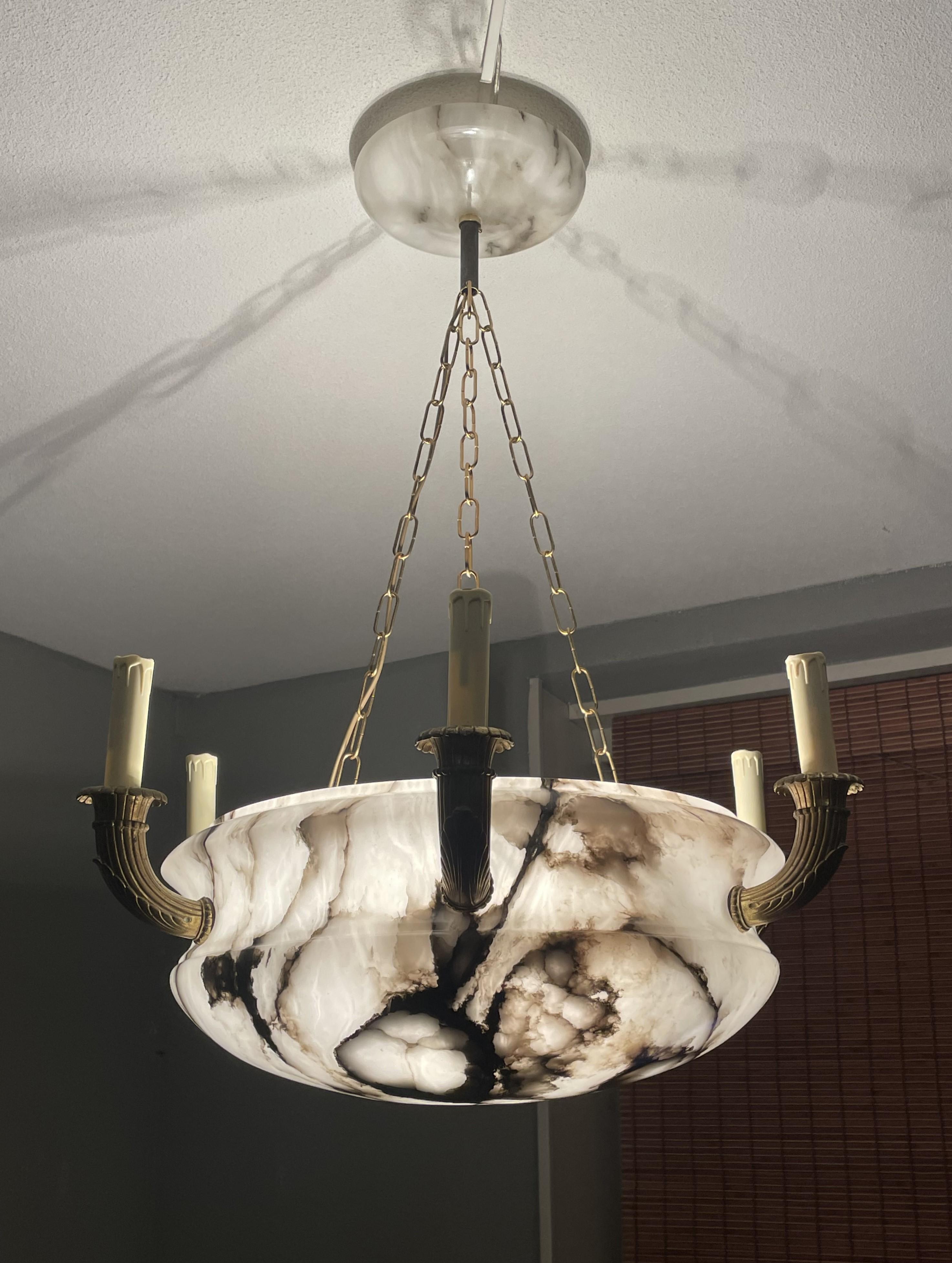 Antique & Large Classical Revival Alabaster & Gilt Bronze Chandelier / Pendant 3