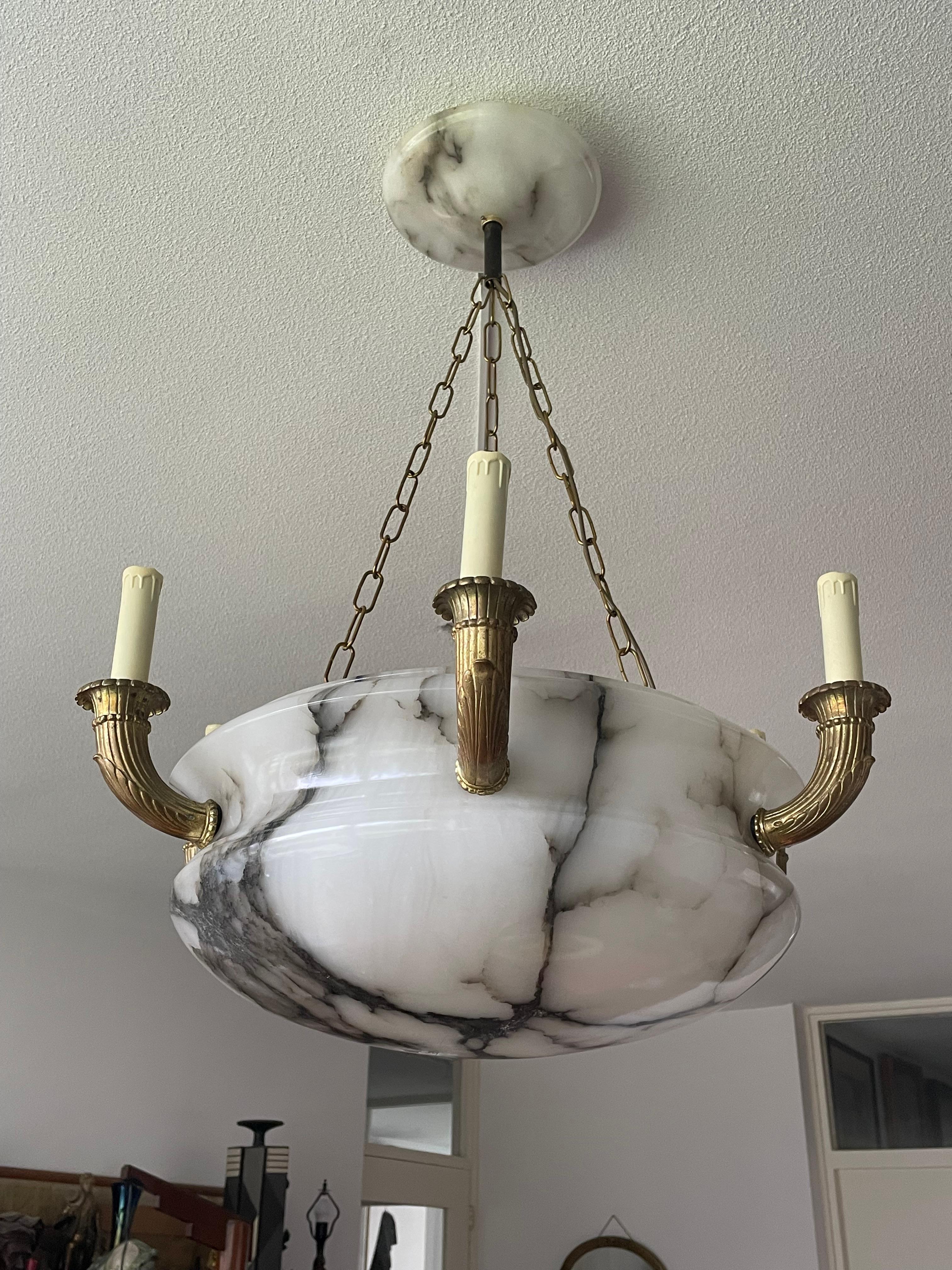 Antique & Large Classical Revival Alabaster & Gilt Bronze Chandelier / Pendant 4