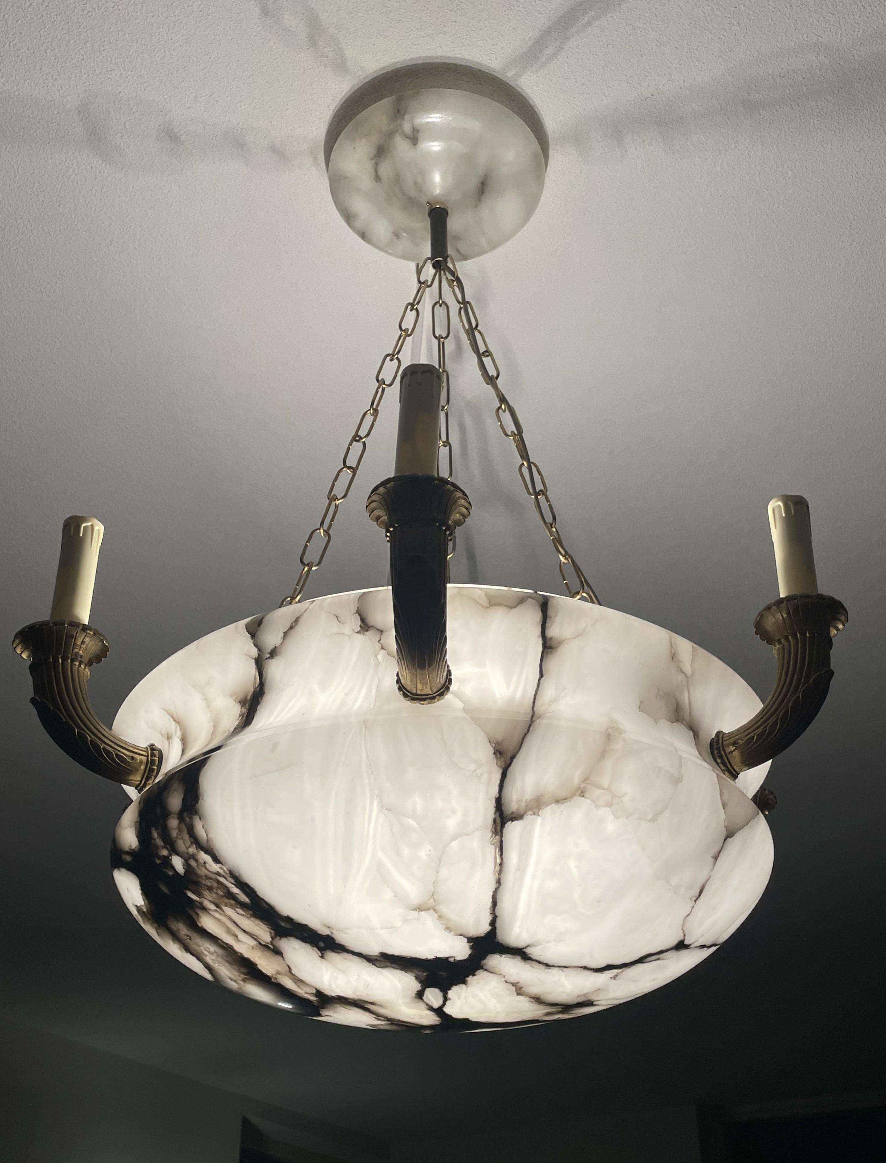 Antique & Large Classical Revival Alabaster & Gilt Bronze Chandelier / Pendant 5