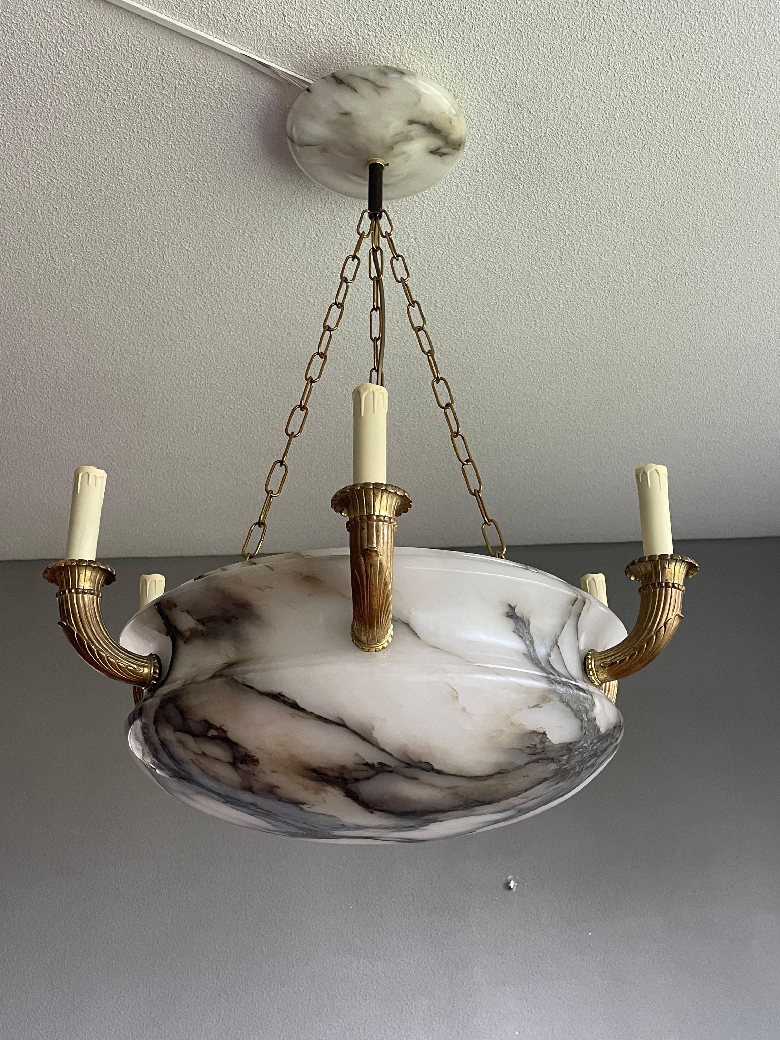 Antique & Large Classical Revival Alabaster & Gilt Bronze Chandelier / Pendant 8