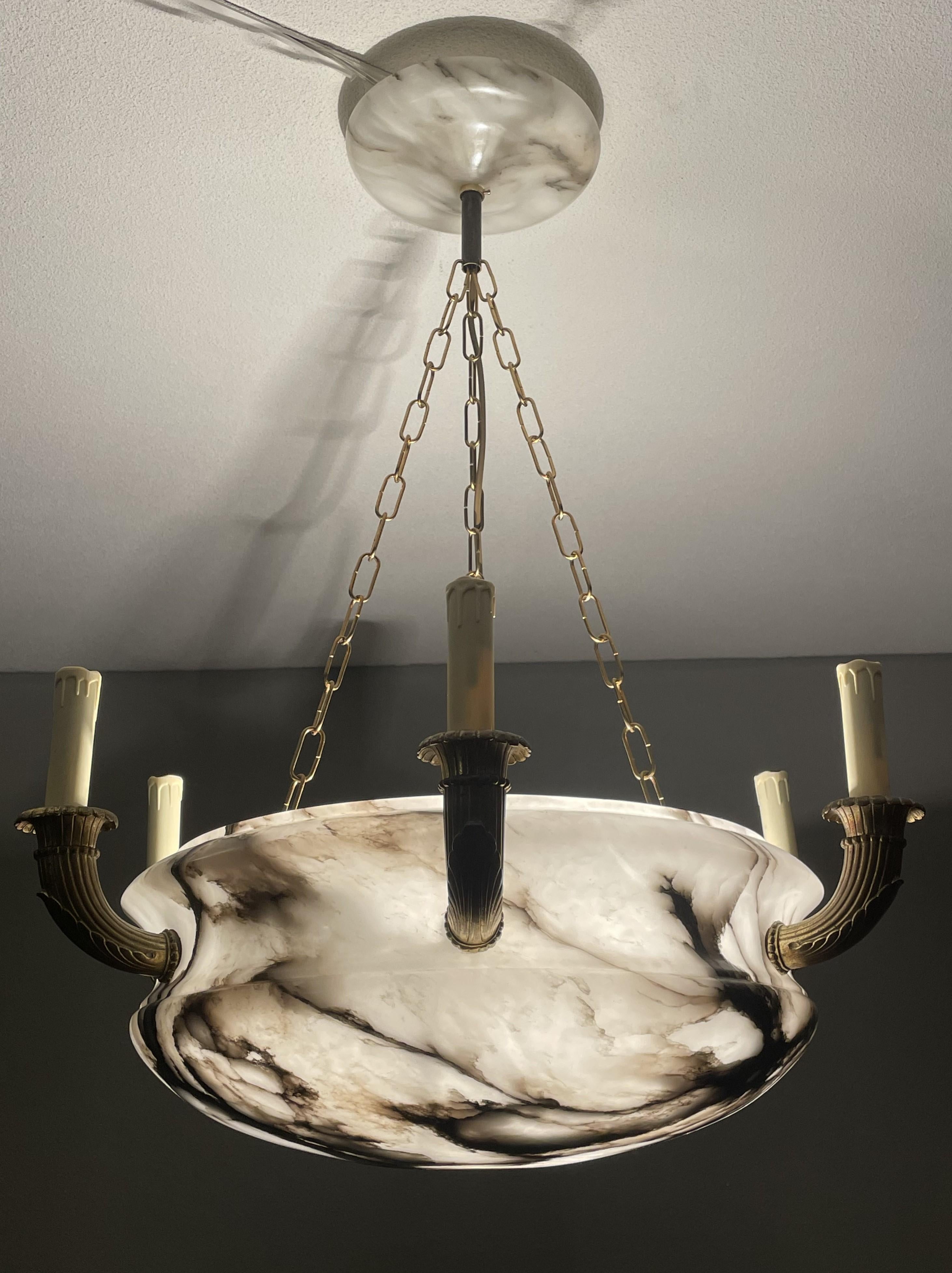 Antique & Large Classical Revival Alabaster & Gilt Bronze Chandelier / Pendant 10