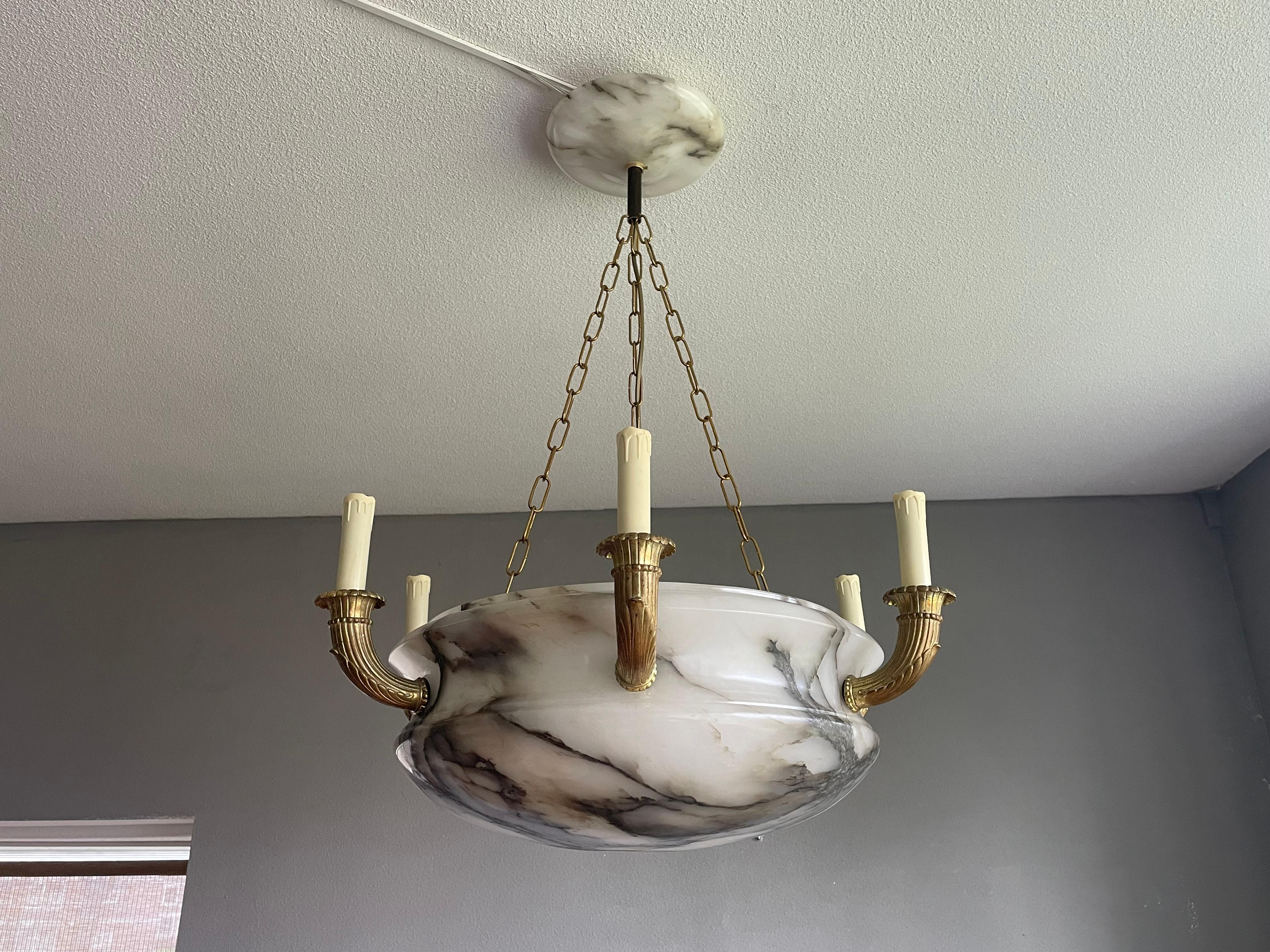 Antique & Large Classical Revival Alabaster & Gilt Bronze Chandelier / Pendant 11