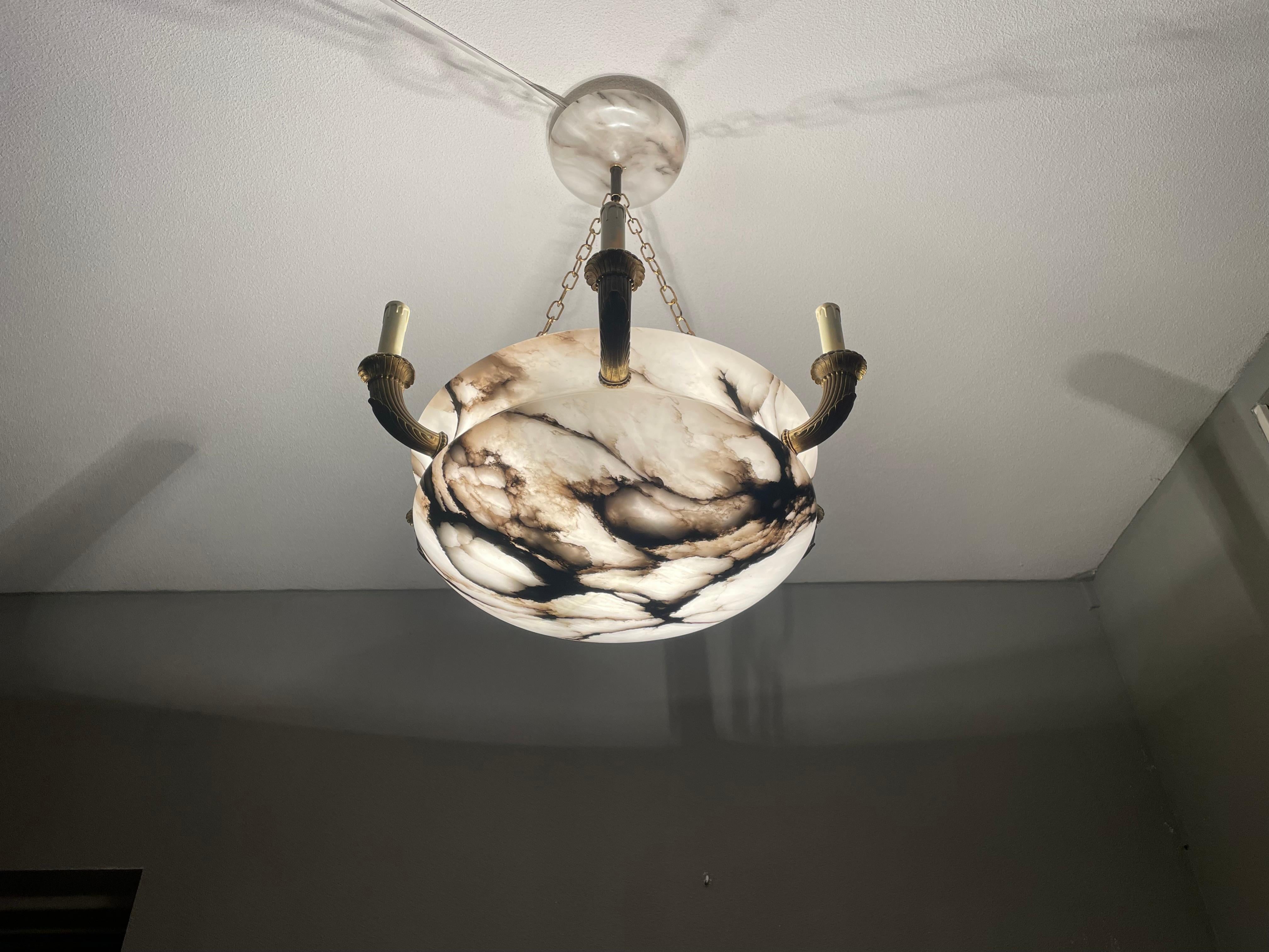 Antique & Large Classical Revival Alabaster & Gilt Bronze Chandelier / Pendant 12