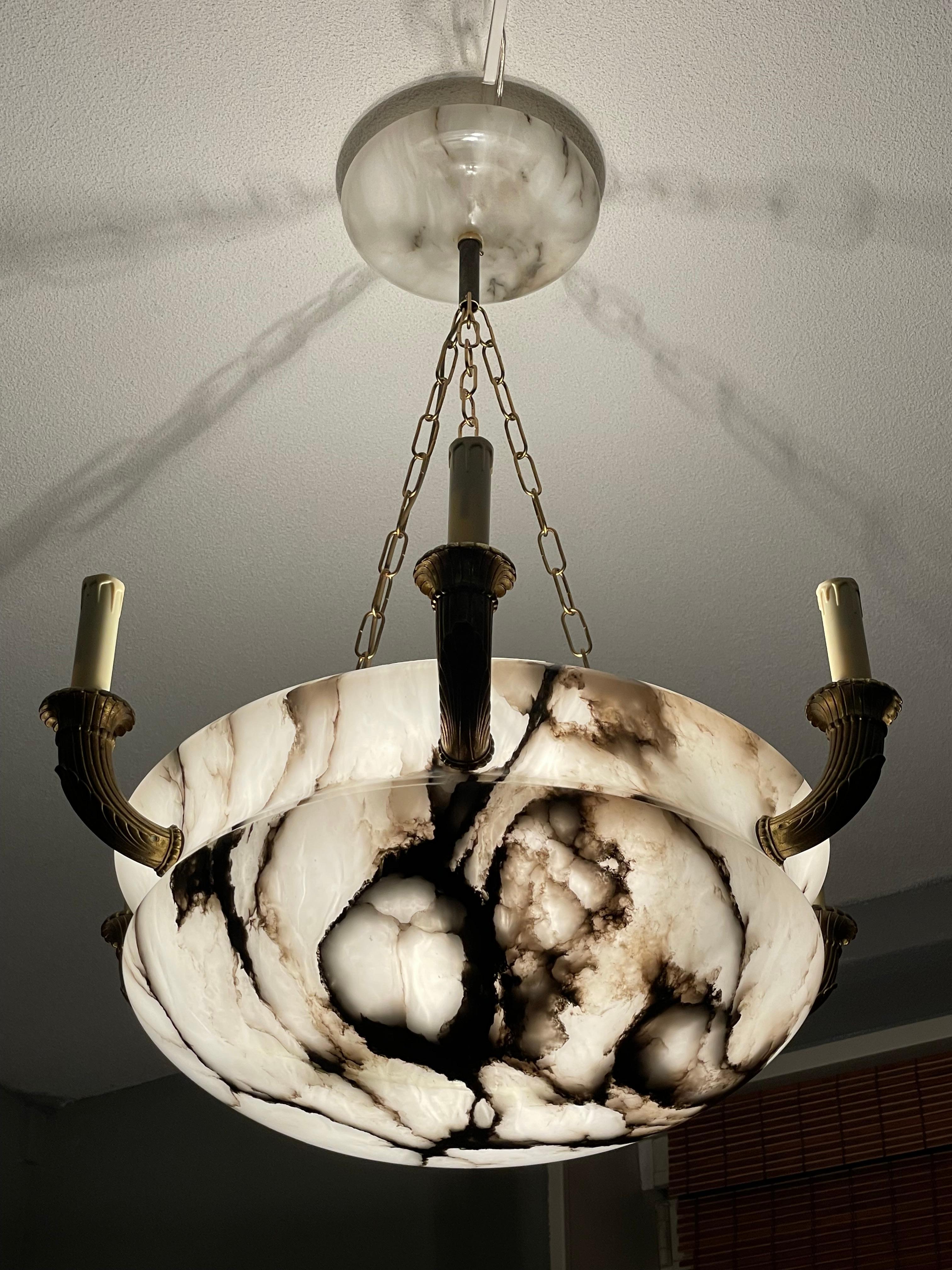 Antique & Large Classical Revival Alabaster & Gilt Bronze Chandelier / Pendant 1