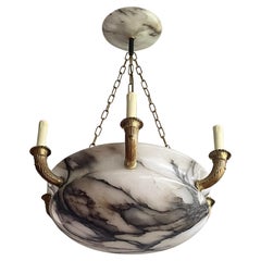 Antique & Large Classical Revival Alabaster & Gilt Bronze Chandelier / Pendant