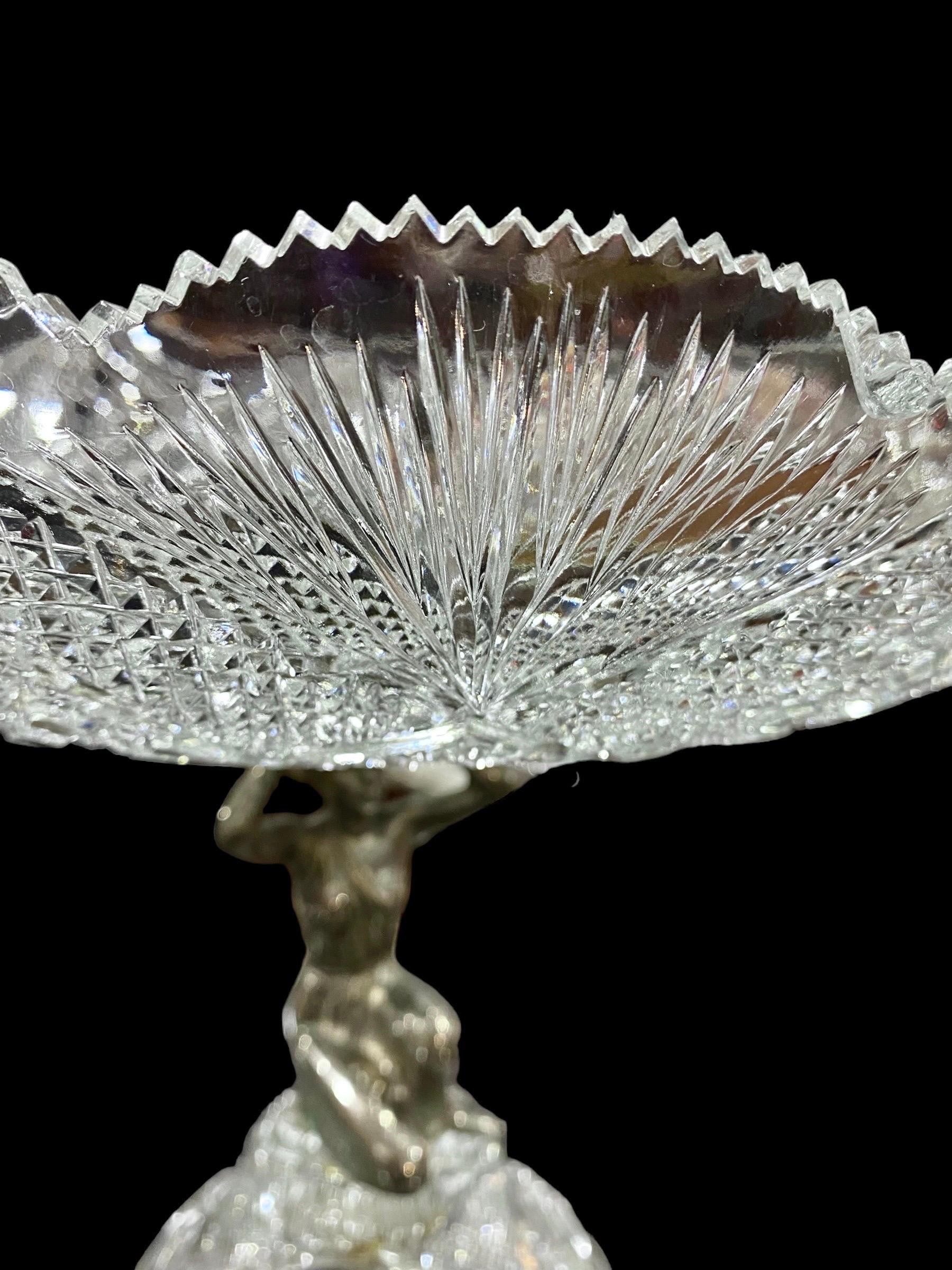 20th Century Antique Large Clear Cut Crystal Centerpiece Compote