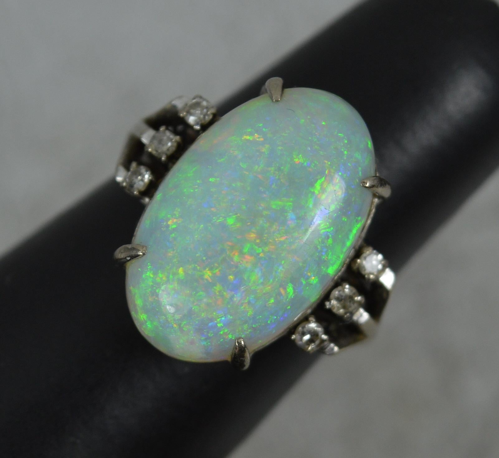 Antique Large Colourful Opal and Diamond 18 Carat White Gold Cluster Ring For Sale 5