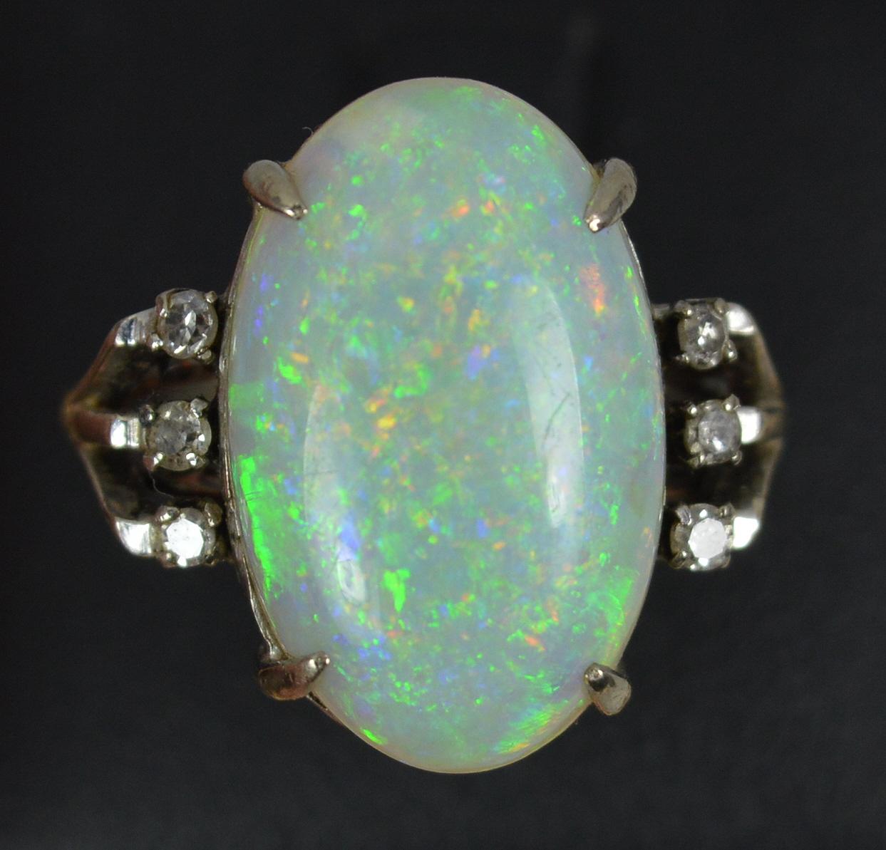 Antique Large Colourful Opal and Diamond 18 Carat White Gold Cluster Ring 7