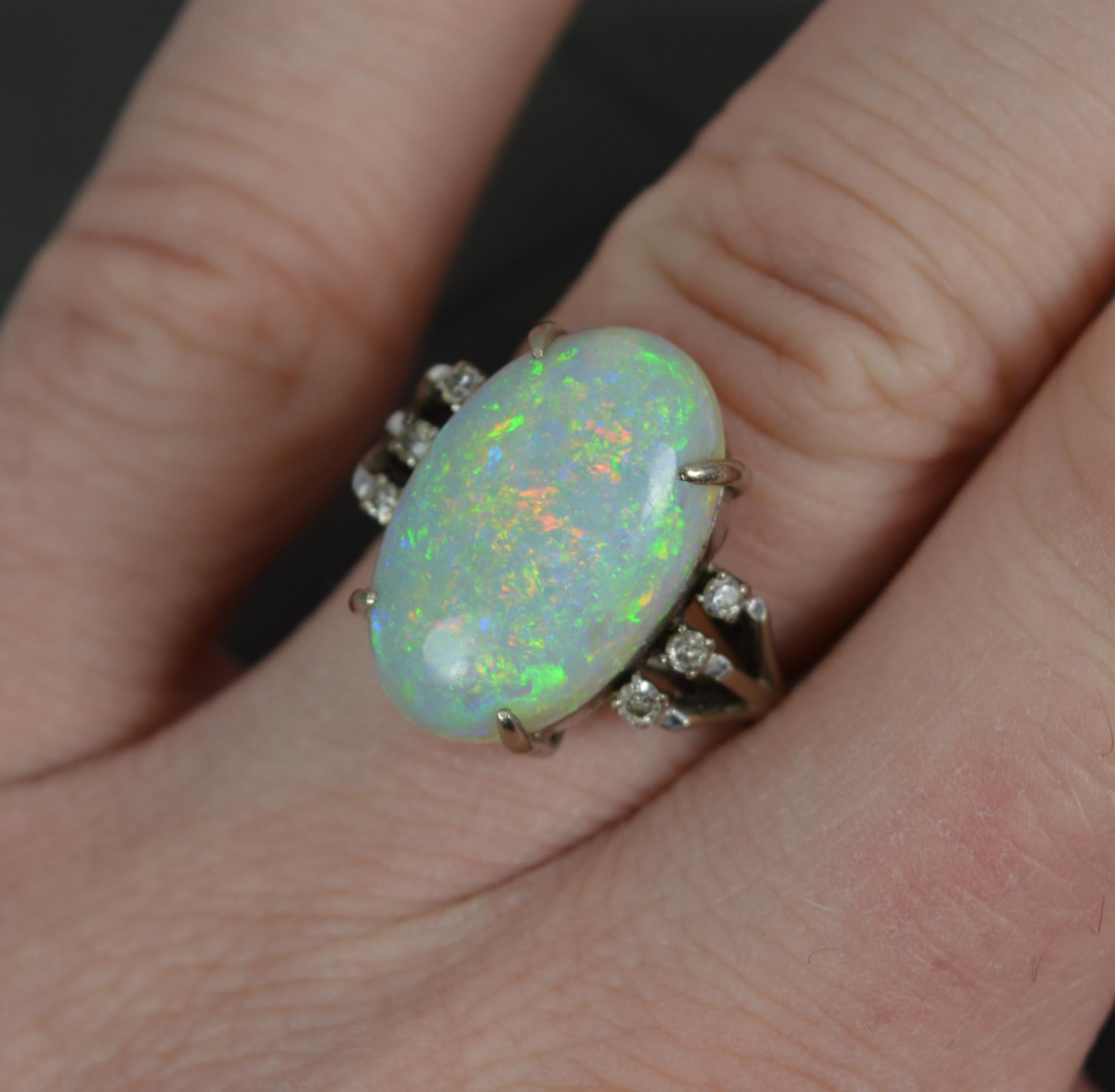 Cabochon Antique Large Colourful Opal and Diamond 18 Carat White Gold Cluster Ring For Sale
