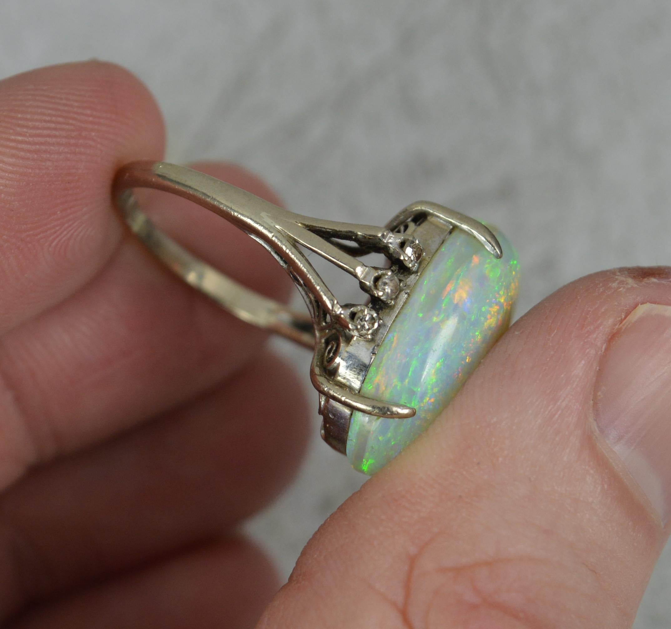 Antique Large Colourful Opal and Diamond 18 Carat White Gold Cluster Ring 3
