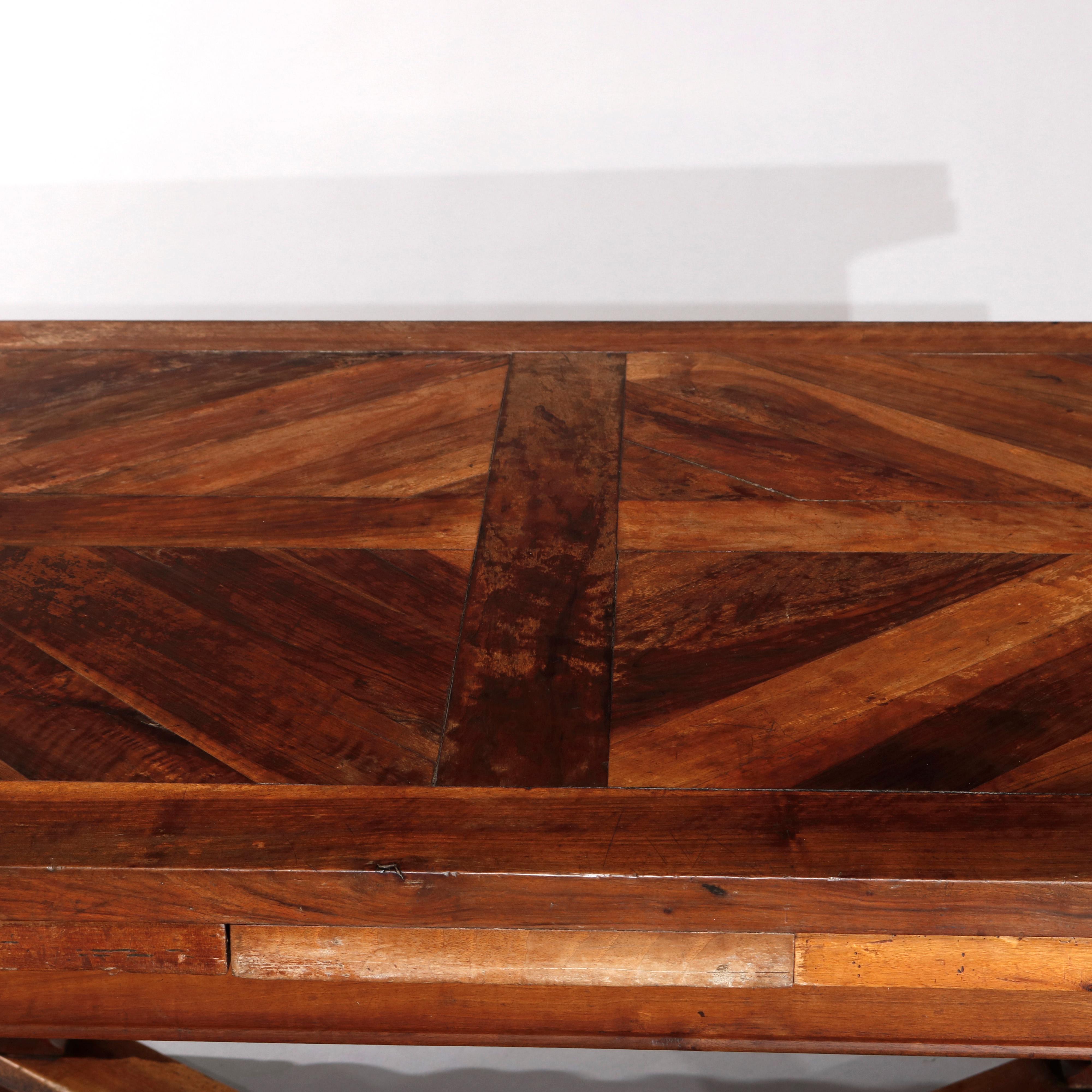 Large Continental Parquetry Inlaid Walnut Draw-Top Dining Table, circa 1900 3
